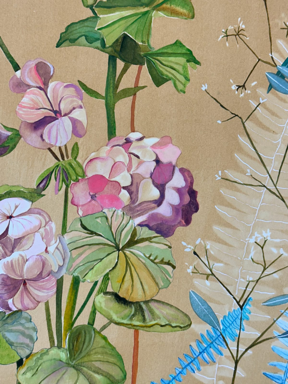 Julia Whitney Barnes, Luminous Nature (Geraniums Hummingbird Ferns, etc.), 2021-'22
