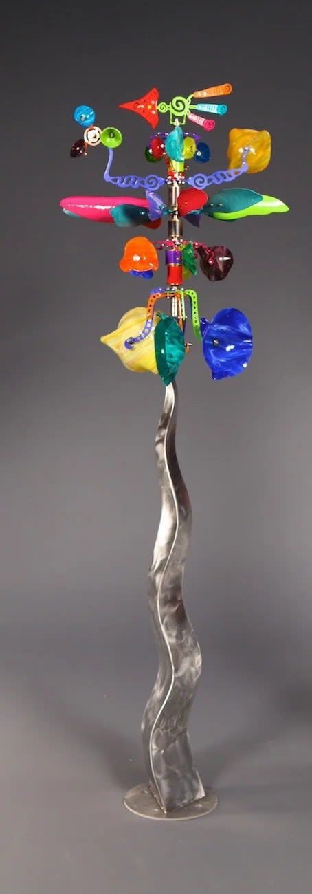 Andrew Carson, ANDREW CARSON MINI COLOR SWIRL METAL POLE & GLASS WIND SCULPTURE