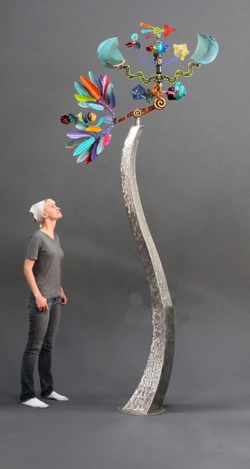 Andrew Carson, ANDREW CARSON GALAXY COLORED LEAVES METAL POLE & GLASS WIND SCULPTURE
