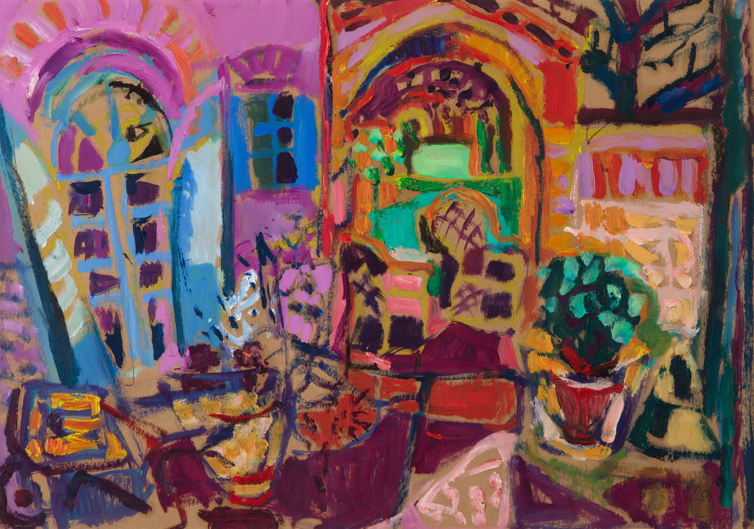 Leonie Gibbs, Tuscan Courtyard with French Windows, Arniano, 2018