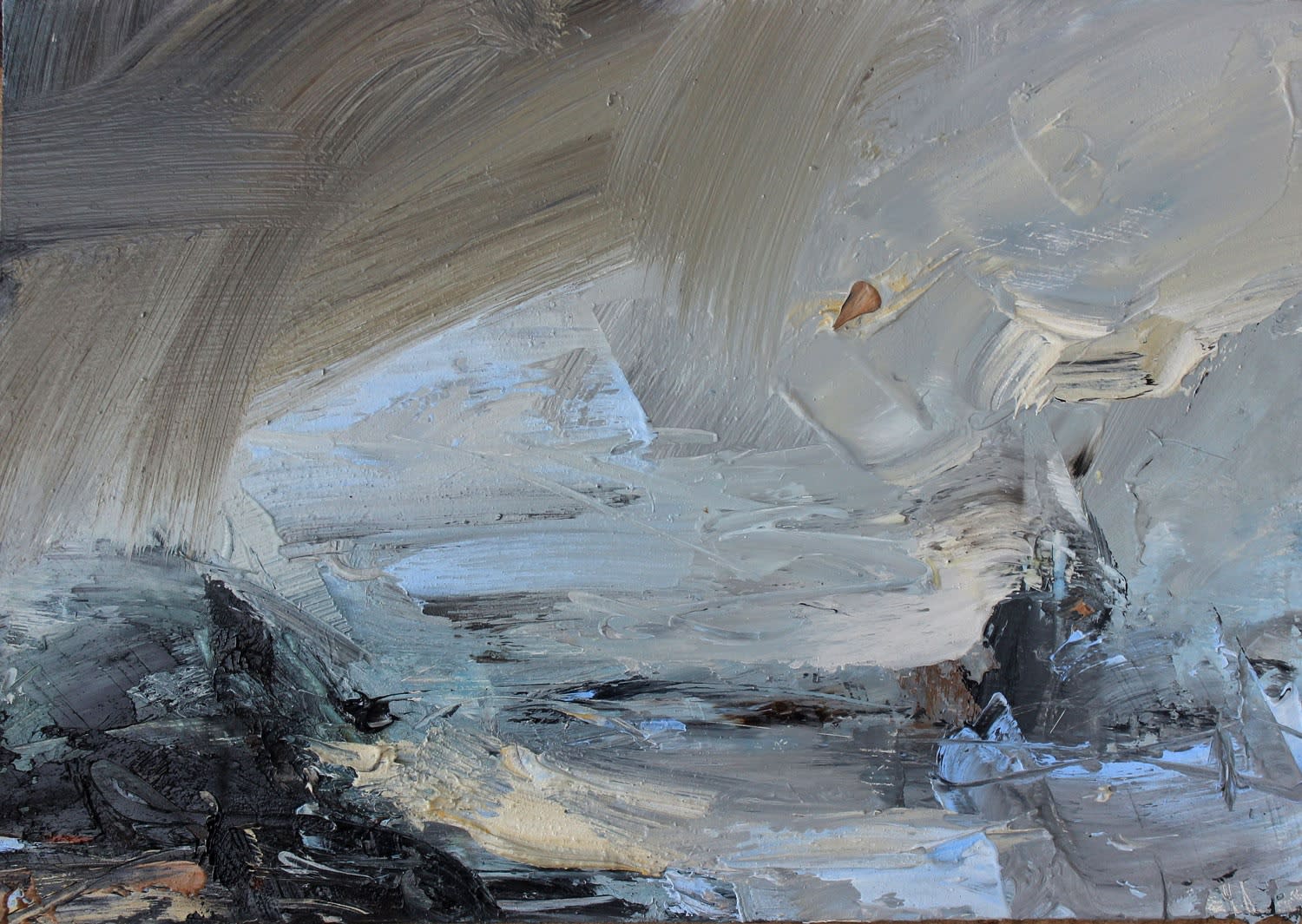 Janette Kerr PRWA, Sea fog an flying debris over Silwick Stacks