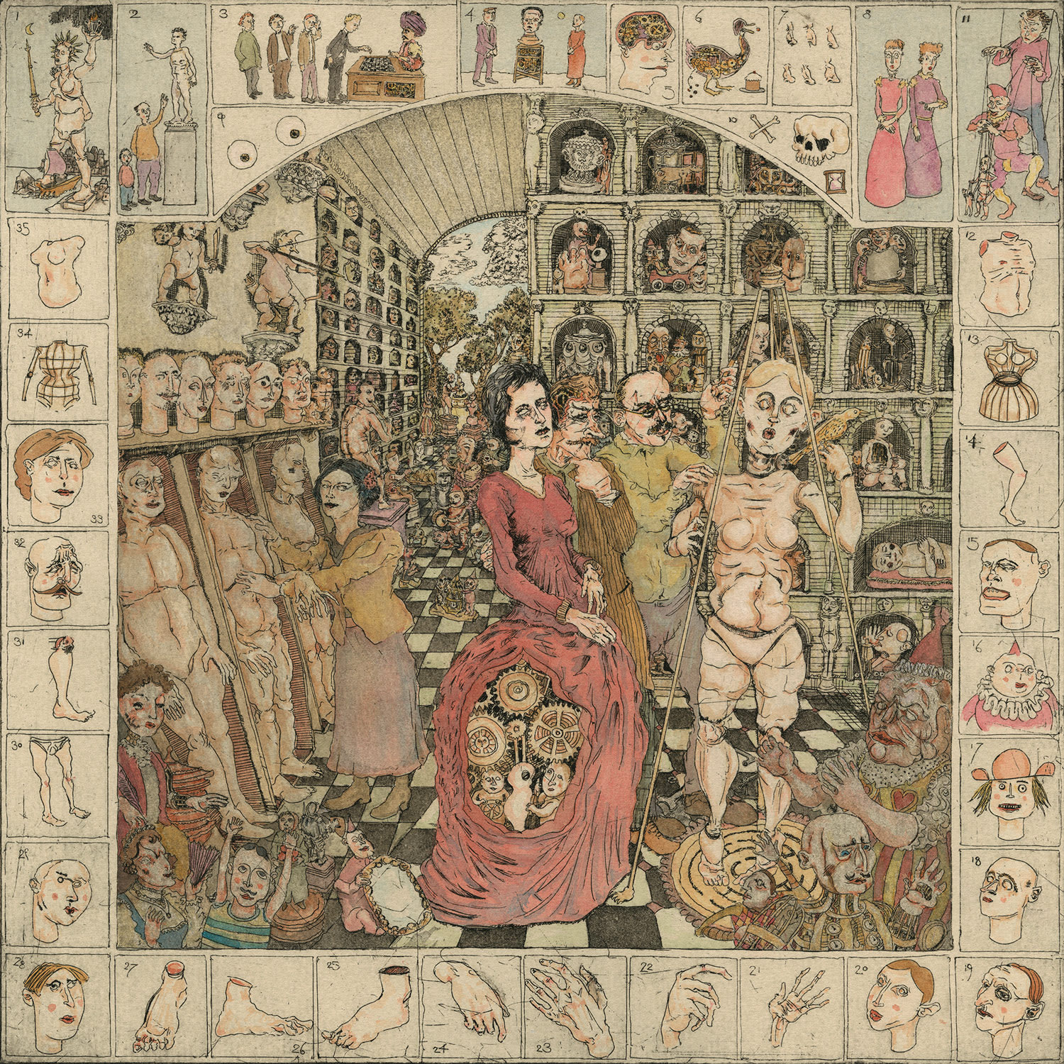 Robert Powell, The Alabaster Chamber (or The Tomb of Hector, resplendent in moving, clanking, pneumatic creatures. The Necrotic Workshop where dead matter is made to live, where ivory, leather, ebony and gems coalese to form the Fair Galatea or Coppelia, whose breath is via bellows and whose gears and pumps emit a sweet whisper.)