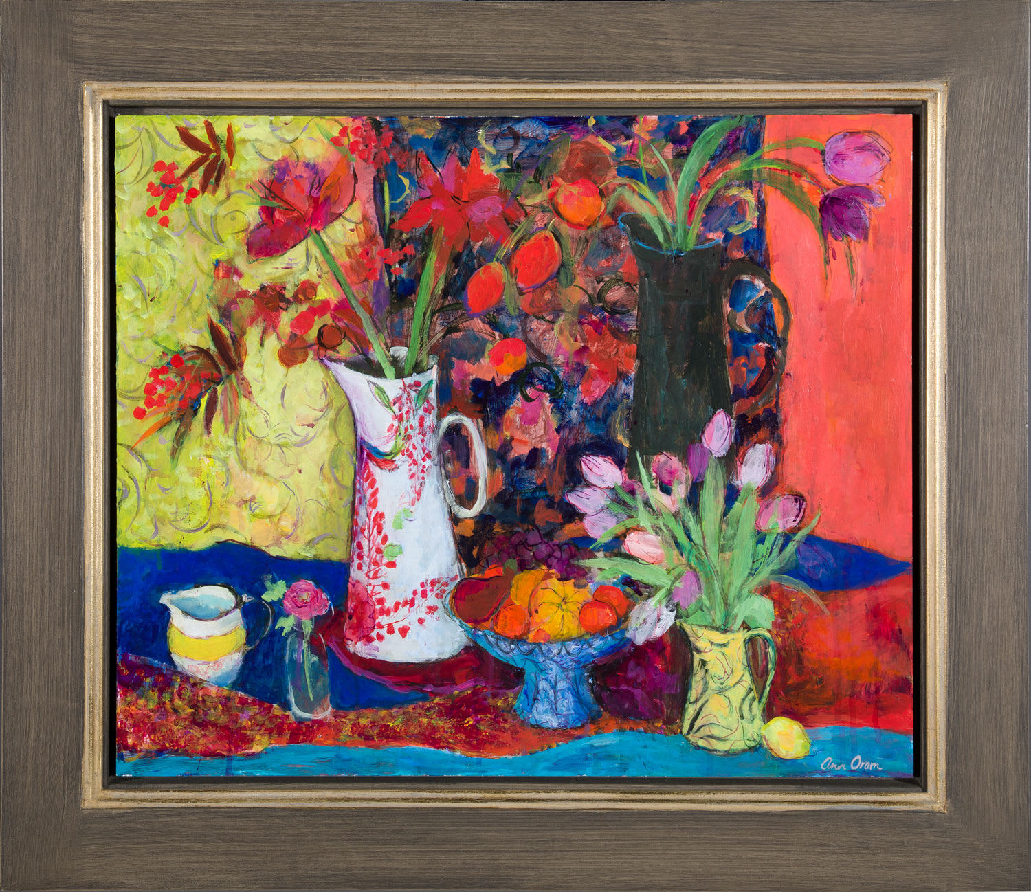Ann Oram, Amaryllis and Tulips with Fruit, 2022