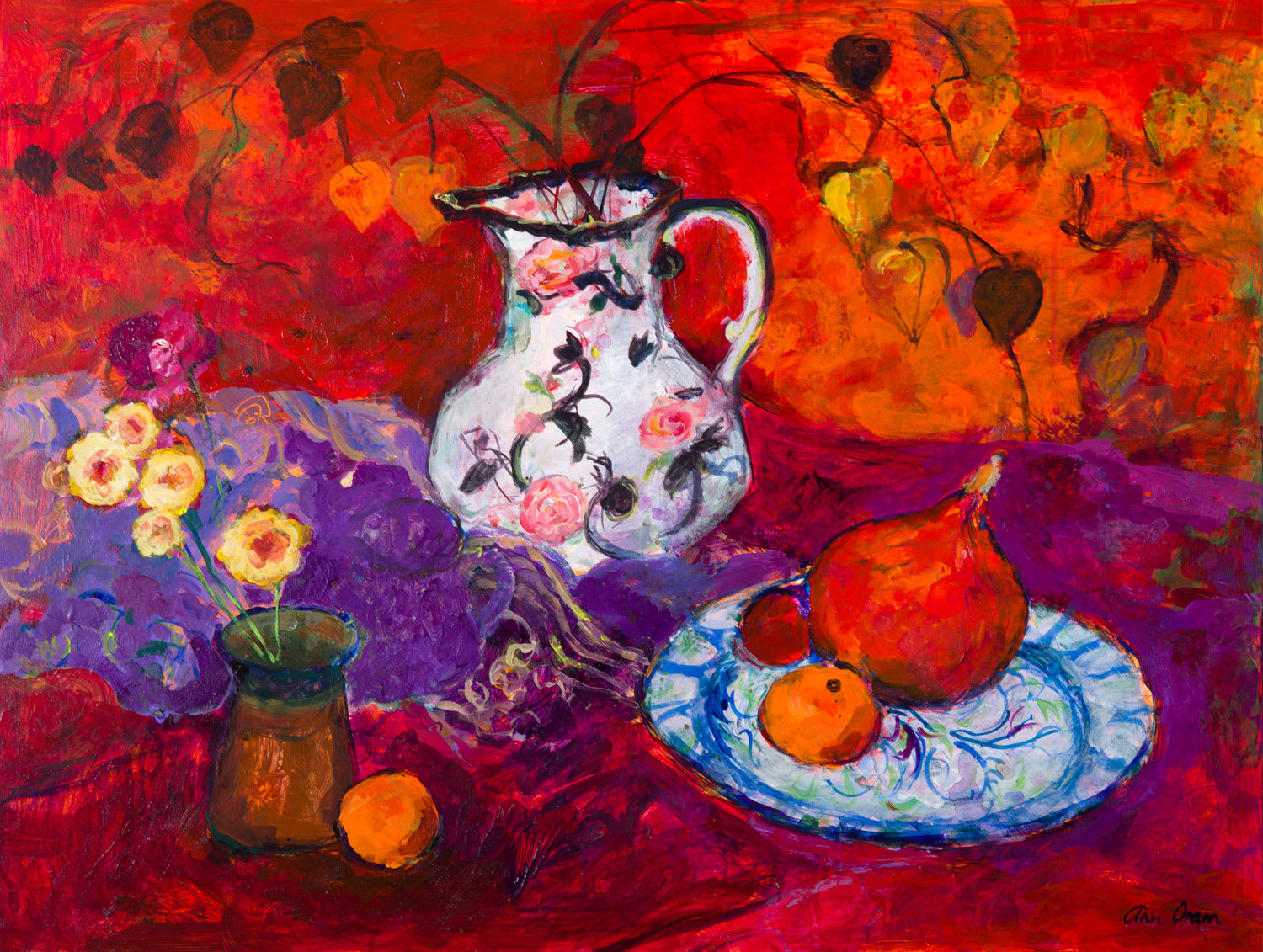 Ann Oram, Red Still-life with Chinese Lanterns