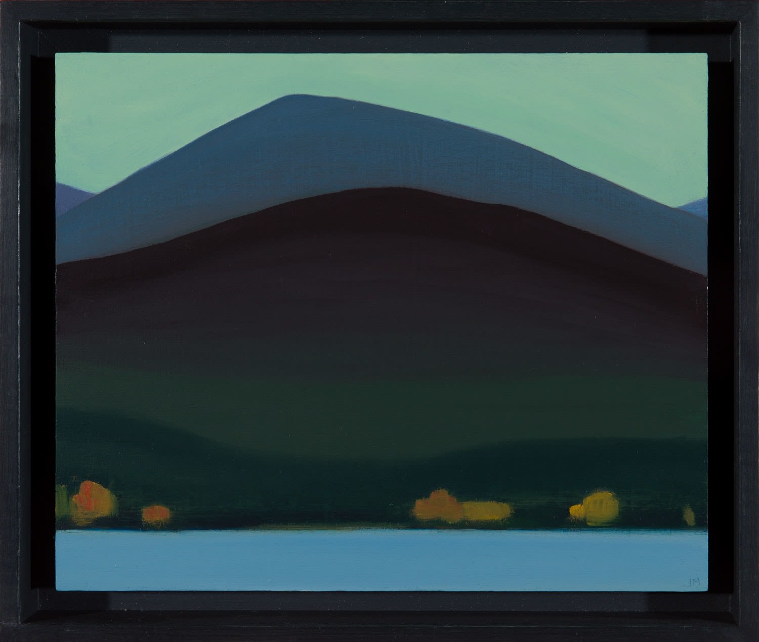 Jane MacNeill, Two hills and loch with autumn trees (Loch Morlich), 2022