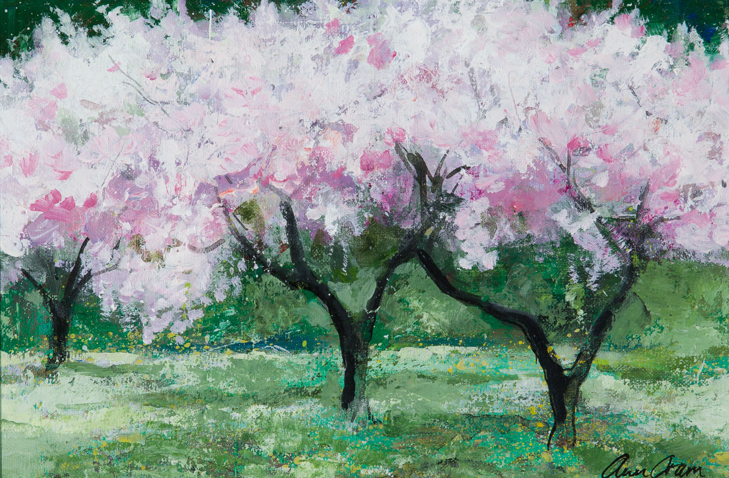 Ann Oram, Three Blossom Trees in an Orchard