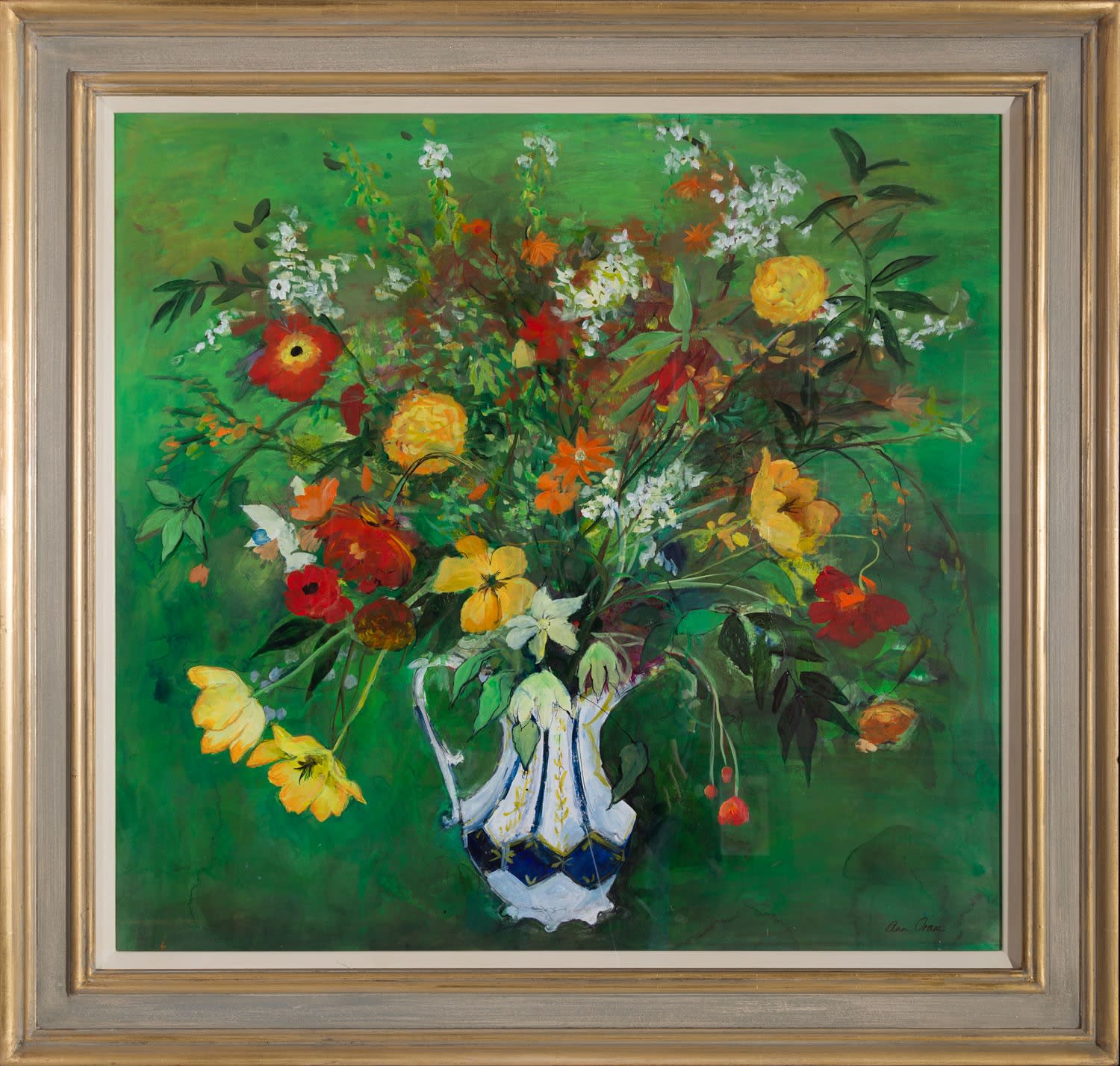Ann Oram, Tulips and Spring Flowers on Green, 2024