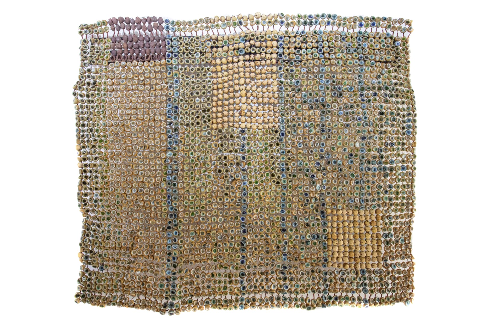 Ozioma Onuzulike, Lace VI (24kg 2,820-piece ceramic palm kernel shell bead amour), 2021