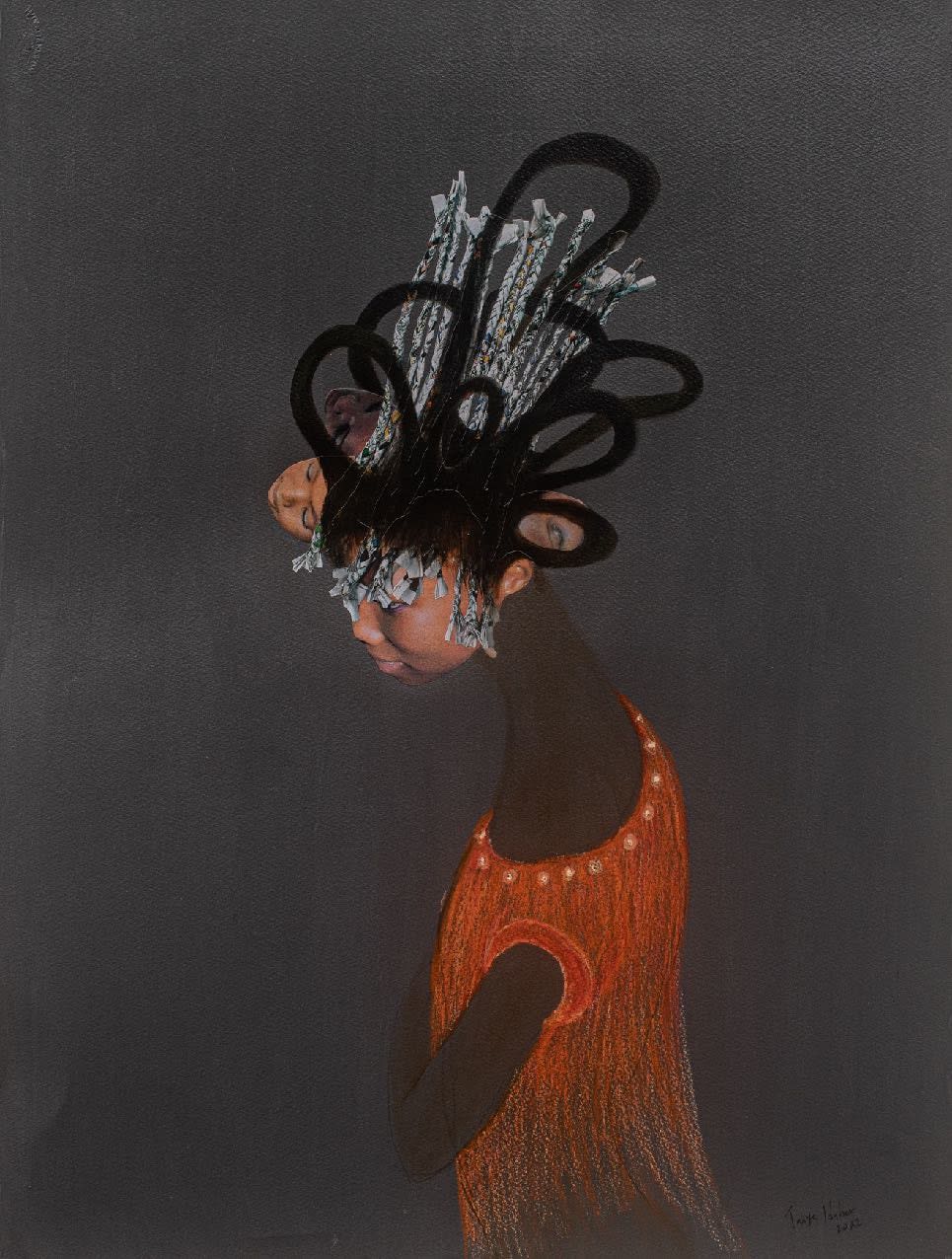 Taiye Idahor, Averted Gaze (Red), 2022