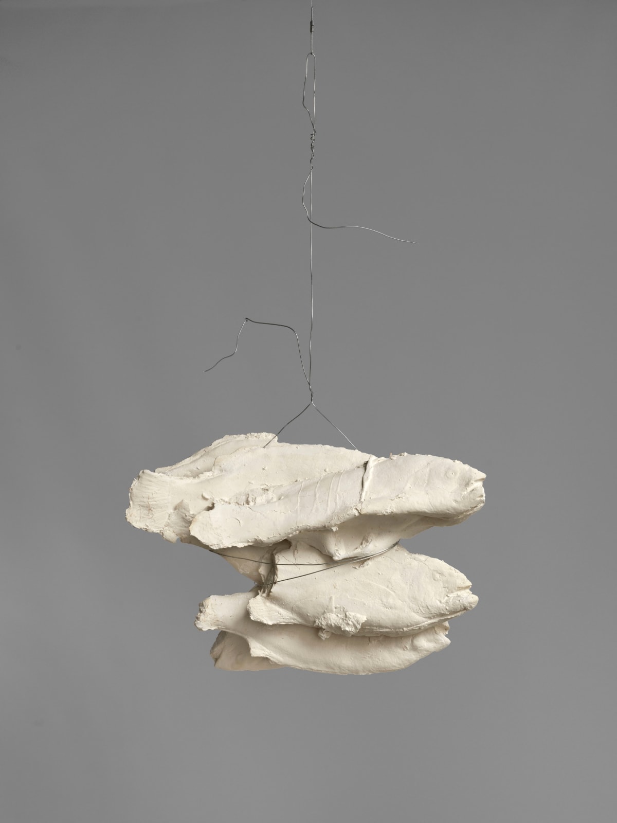 Bruce Nauman, 6 or 7 cast plaster from bundled damaged or rat chewn wax fish, 2024
