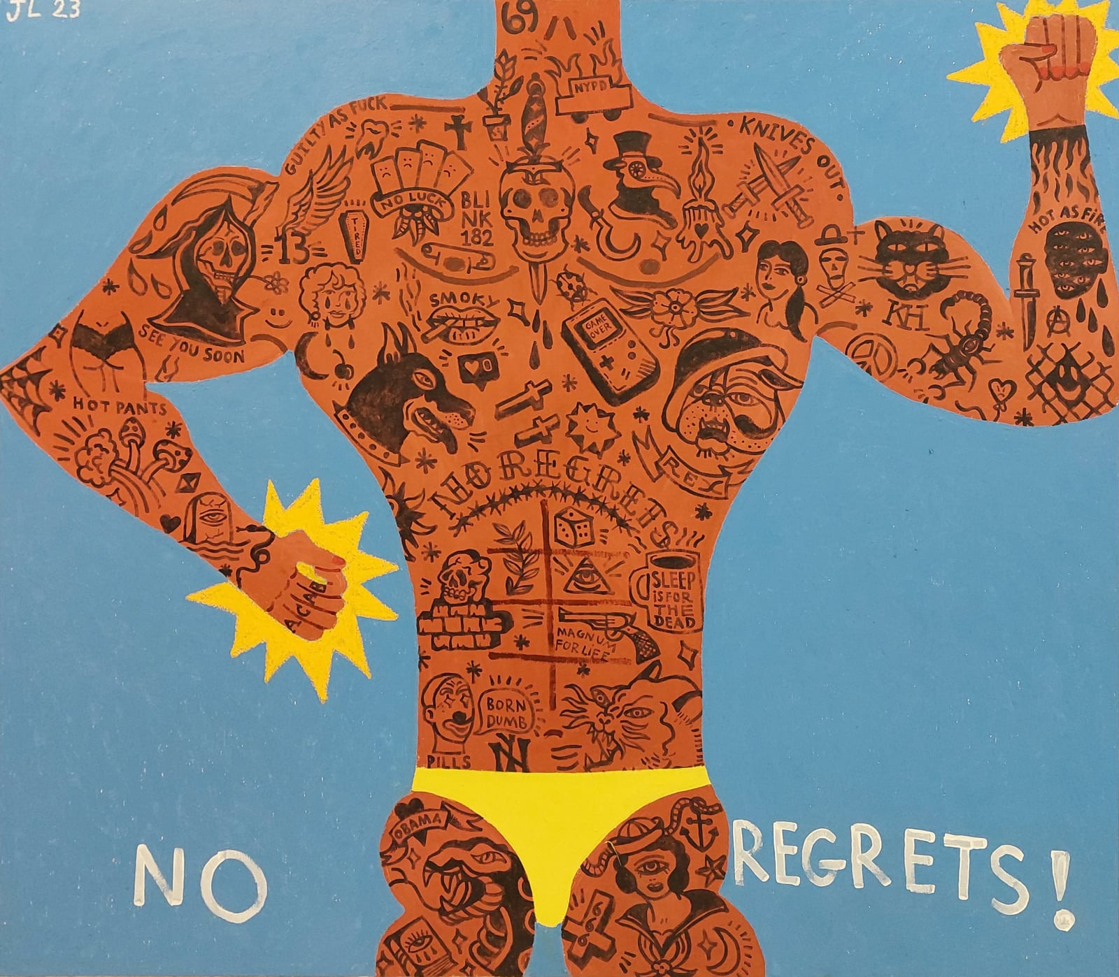 Joachim Lambrechts, No regrets (male torso on blue background), 2023