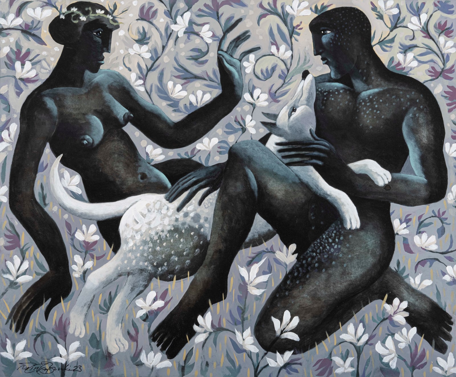 Nazir Tanbouli, Couple with a dog, 2023