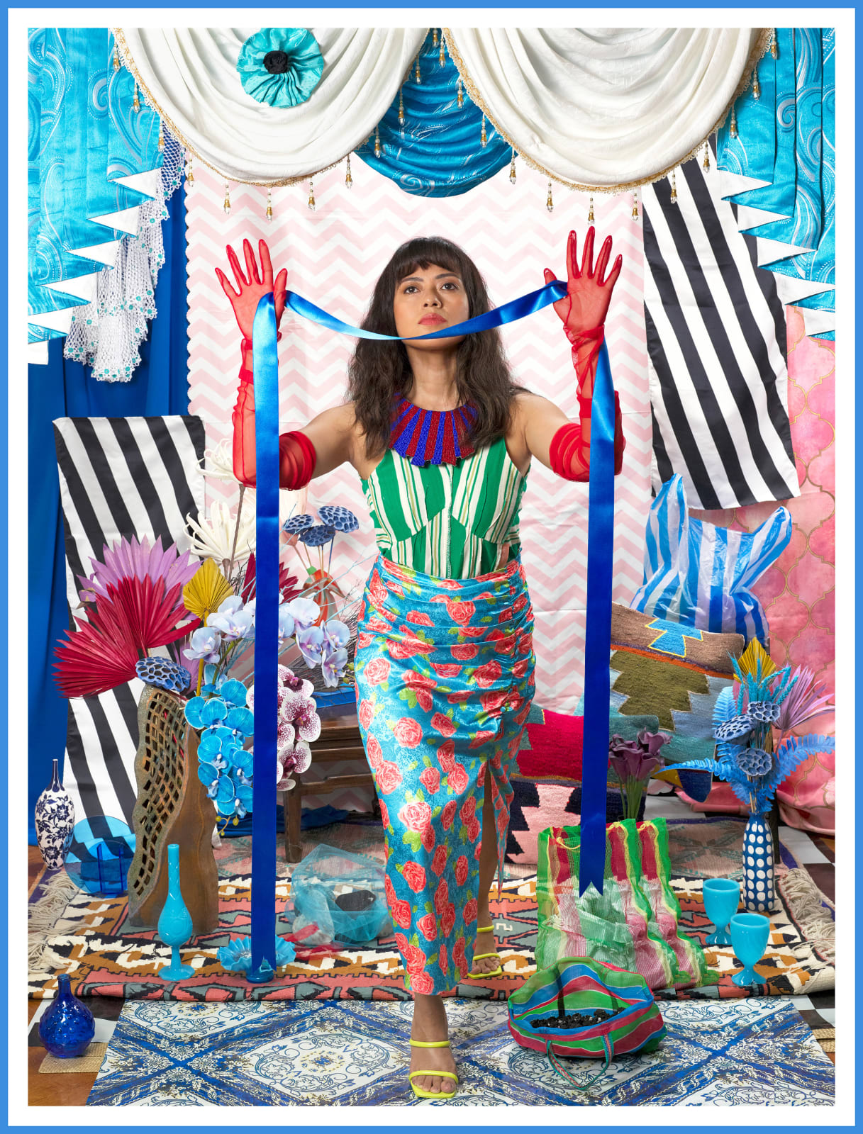 Wawi Navarroza, The Weightlifter Orans: Auit at Gaua (Self-Portrait with Blue Ribbon), 2022