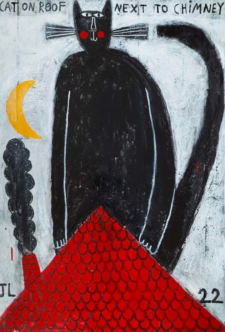 Joachim Lambrechts, Cat on roof next to chimney, 2022
