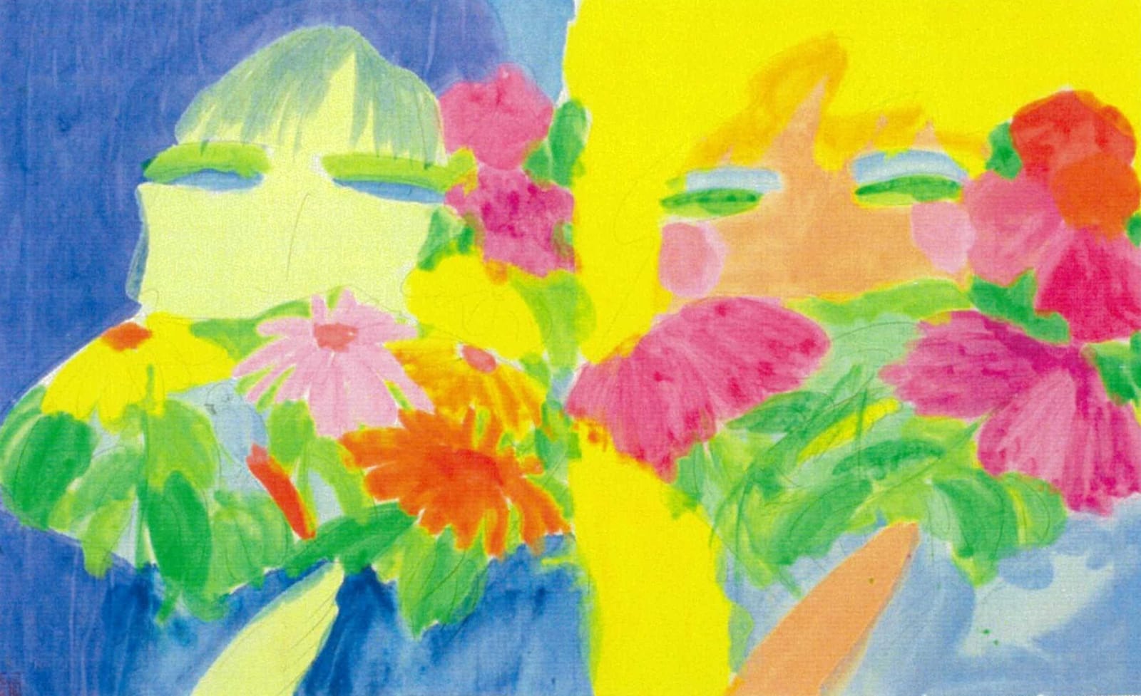 Walasse Ting 丁雄泉, Two Beauties Holding Flowers (雙美執花圖), Late 1990s