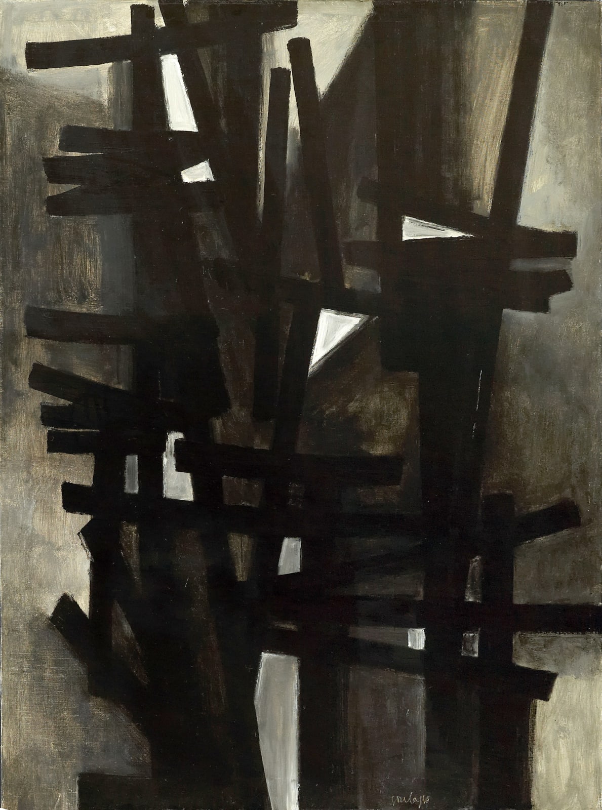 Pierre Soulages 皮耶 · 蘇拉吉, Peinture 130 x 97cm, 1949 《繪畫 130 x 97厘米, 1949年》, 1949