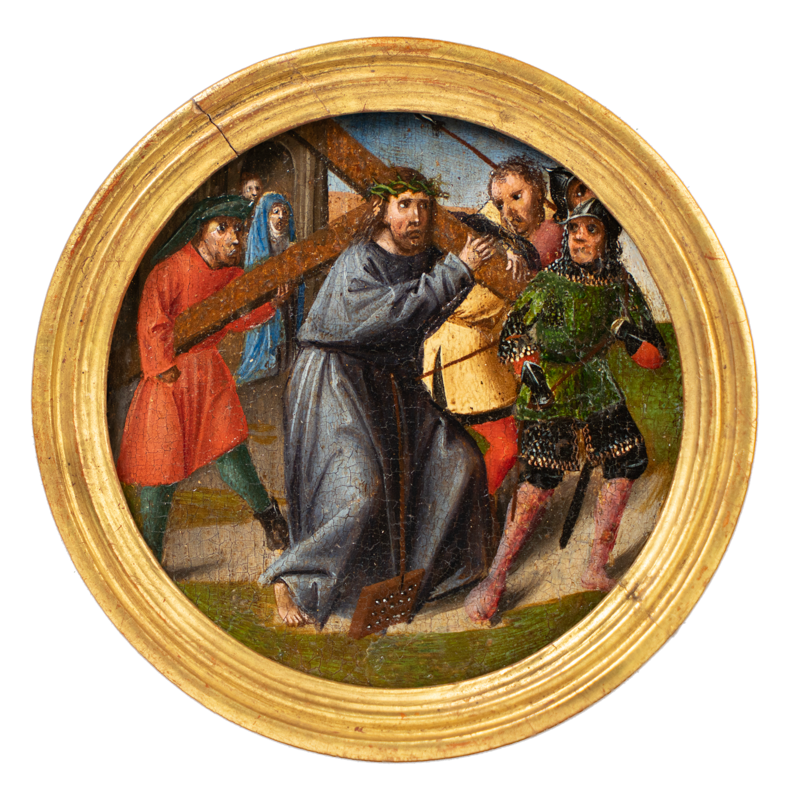 Christ carrying the cross: a medallion from a lost painting of Our Lady of the Rosary, executed in Brussels c. 1500 by the Master of the Orsoy Altarpiece, important artist from the workshop of Colijn de Coter