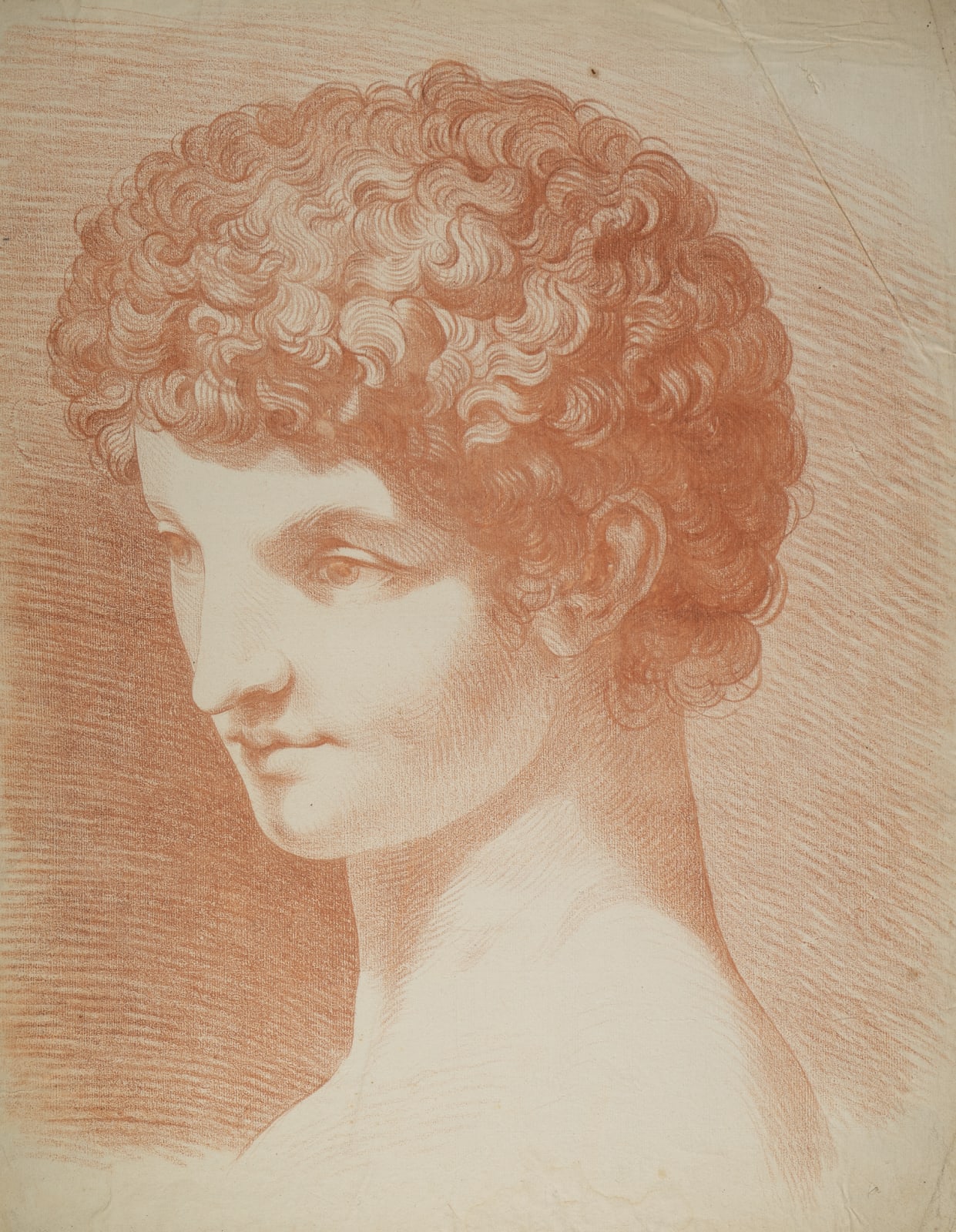 Portrait drawing of a young person with curly hair, by Carle van Loo.