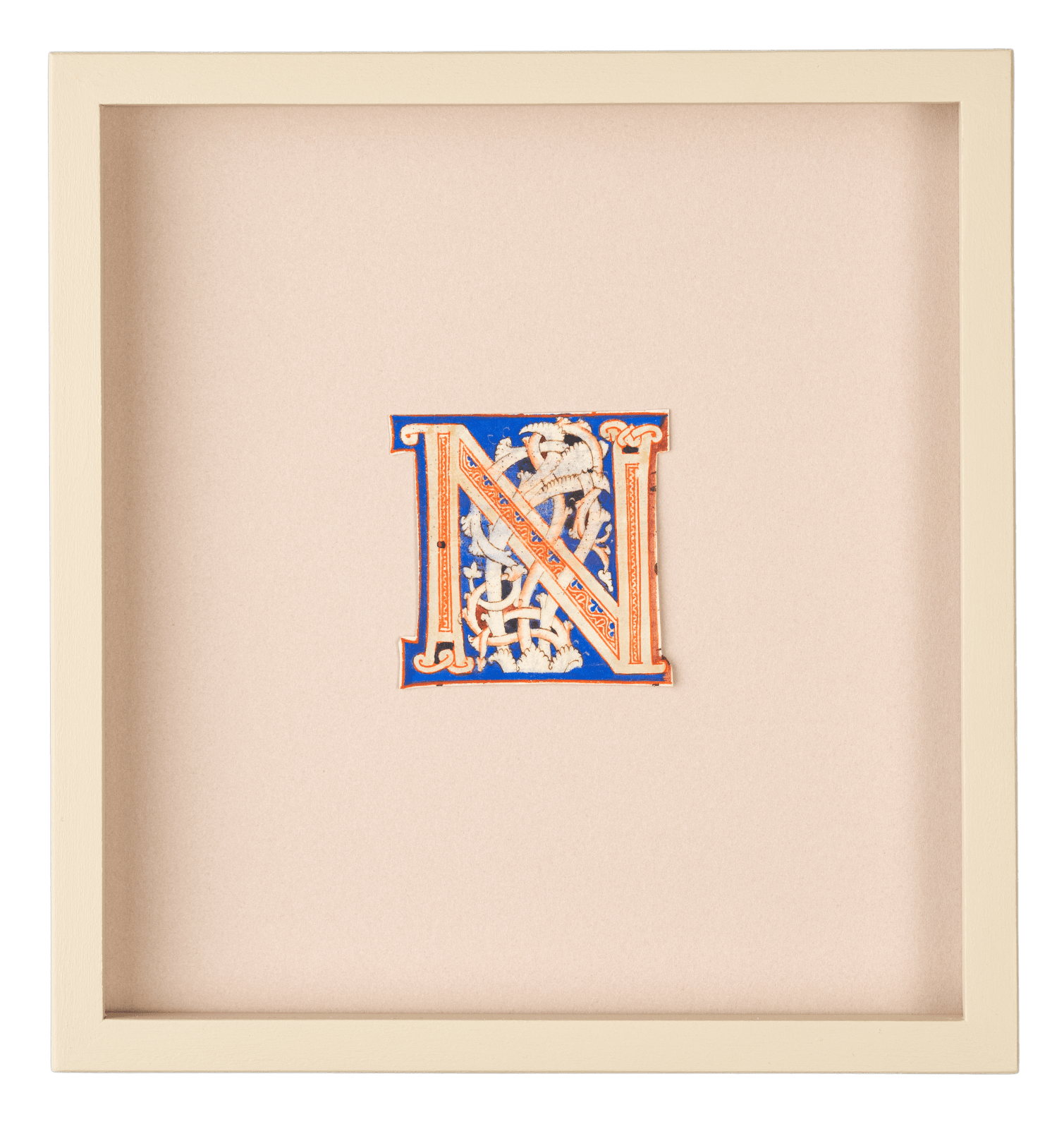 Colorful illuminated iniaitl N from an Atlantic Bible realized in Tuscany c. 1175.