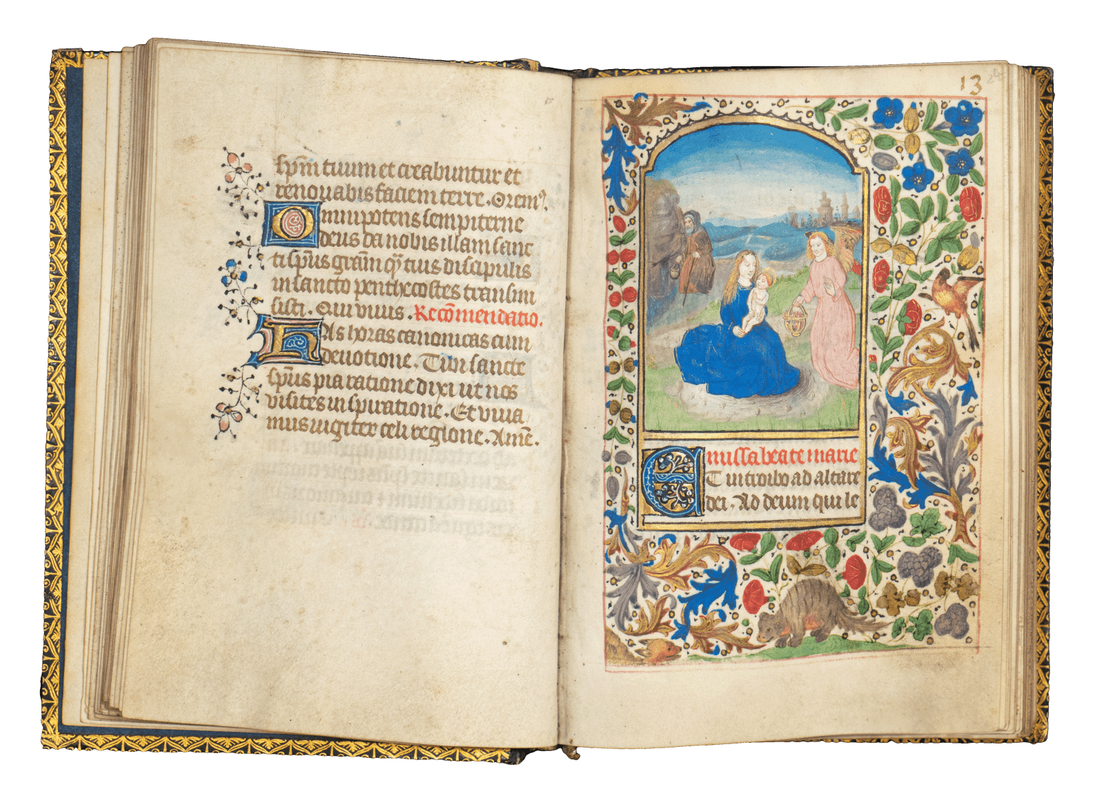 A Book of Hours (use of Rome) produced in Bruges c. 1460 and illuminated by the Mildmay Master. The image shows the illuminated manuscript open on the page of the Virgin and Child miniature painting.