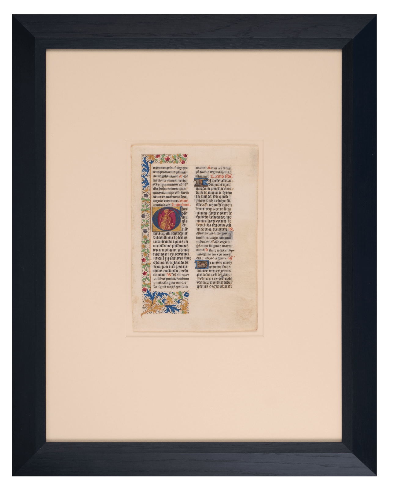 Saint Cahterine of Alexandria, illuminated initial in gold, from a Breviary made in Tours, France