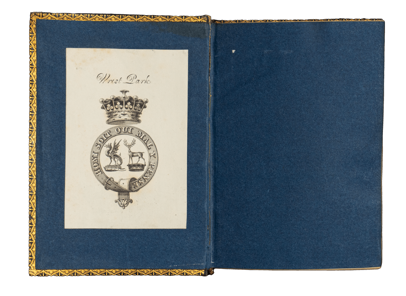 A Book of Hours (use of Rome) produced in Bruges c. 1460 and illuminated by the Mildmay Master. The image shows the illuminated manuscript open on the page of the ex-libris of Thomas Philip de Grey.