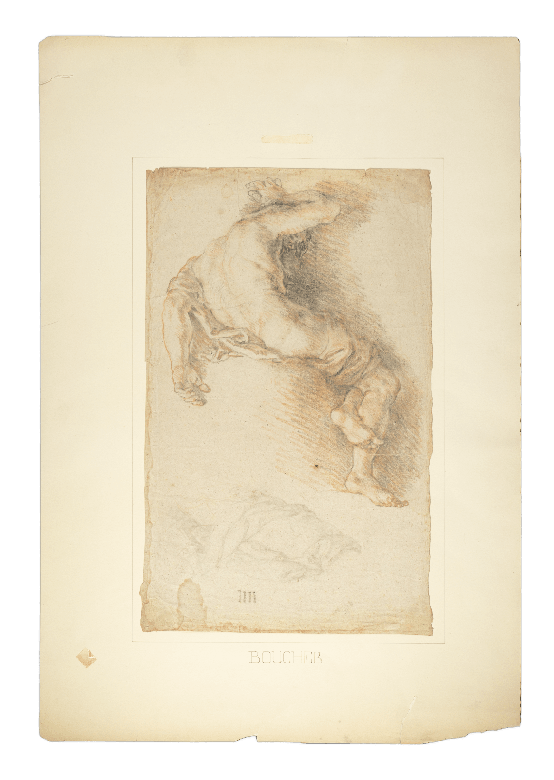 Study of a male figure, detailed with muscular definition, by Charles de la Fosse.