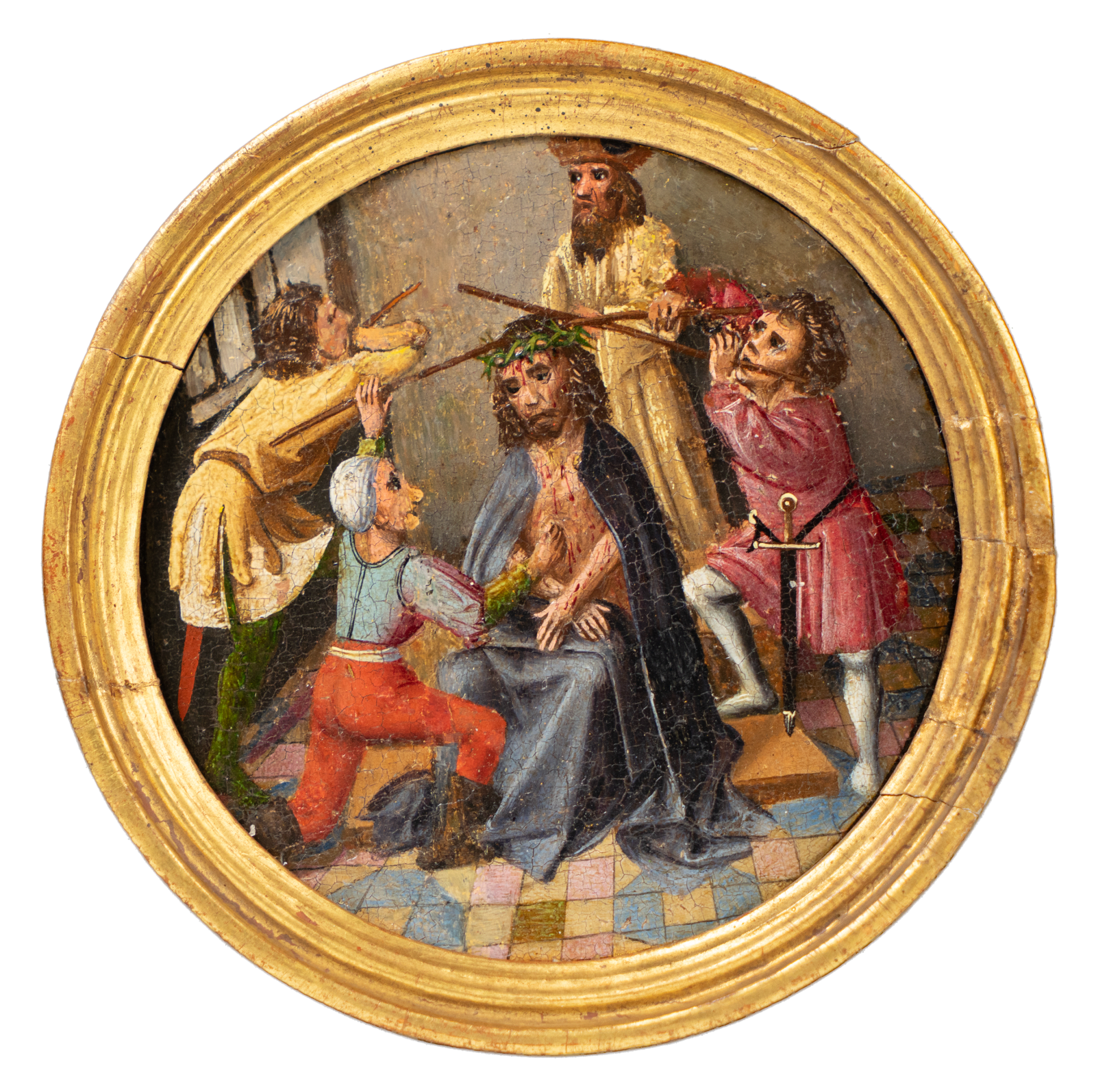 Mocking and crowning with thorns of Christ: a medallion from a lost painting of Our Lady of the Rosary, executed in Brussels c. 1500 by the Master of the Orsoy Altarpiece, important artist from the workshop of Colijn de Coter