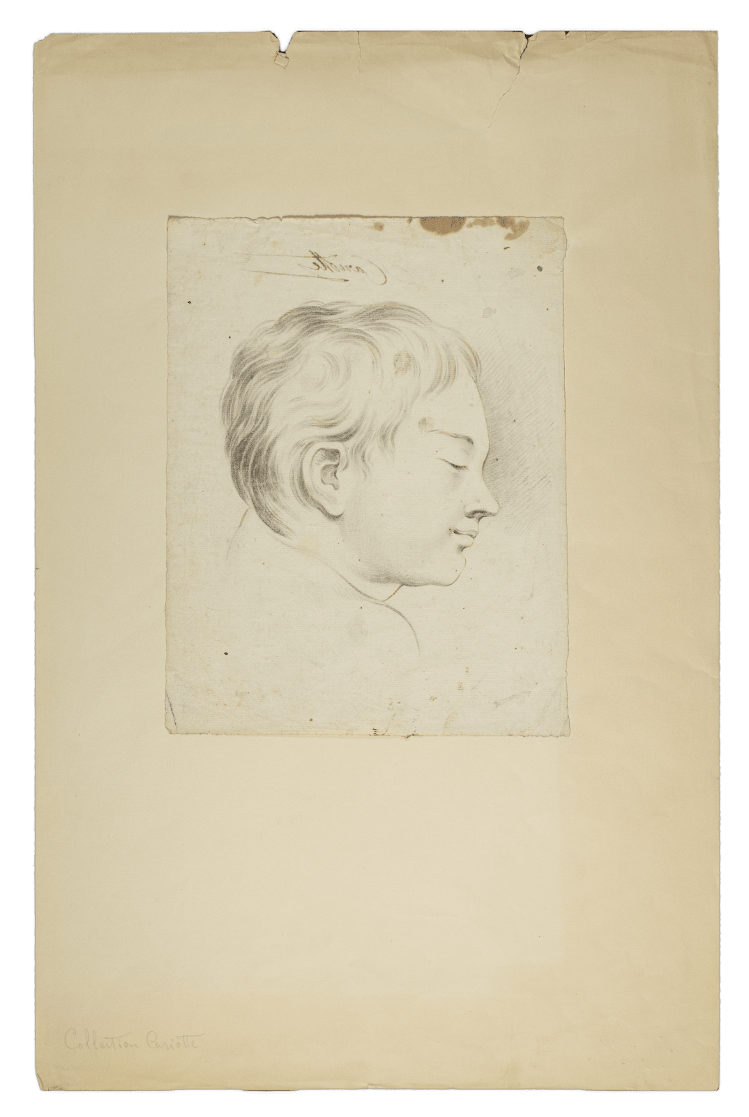 Profile drawing of a young child's face in soft pencil, capturing serene expression.