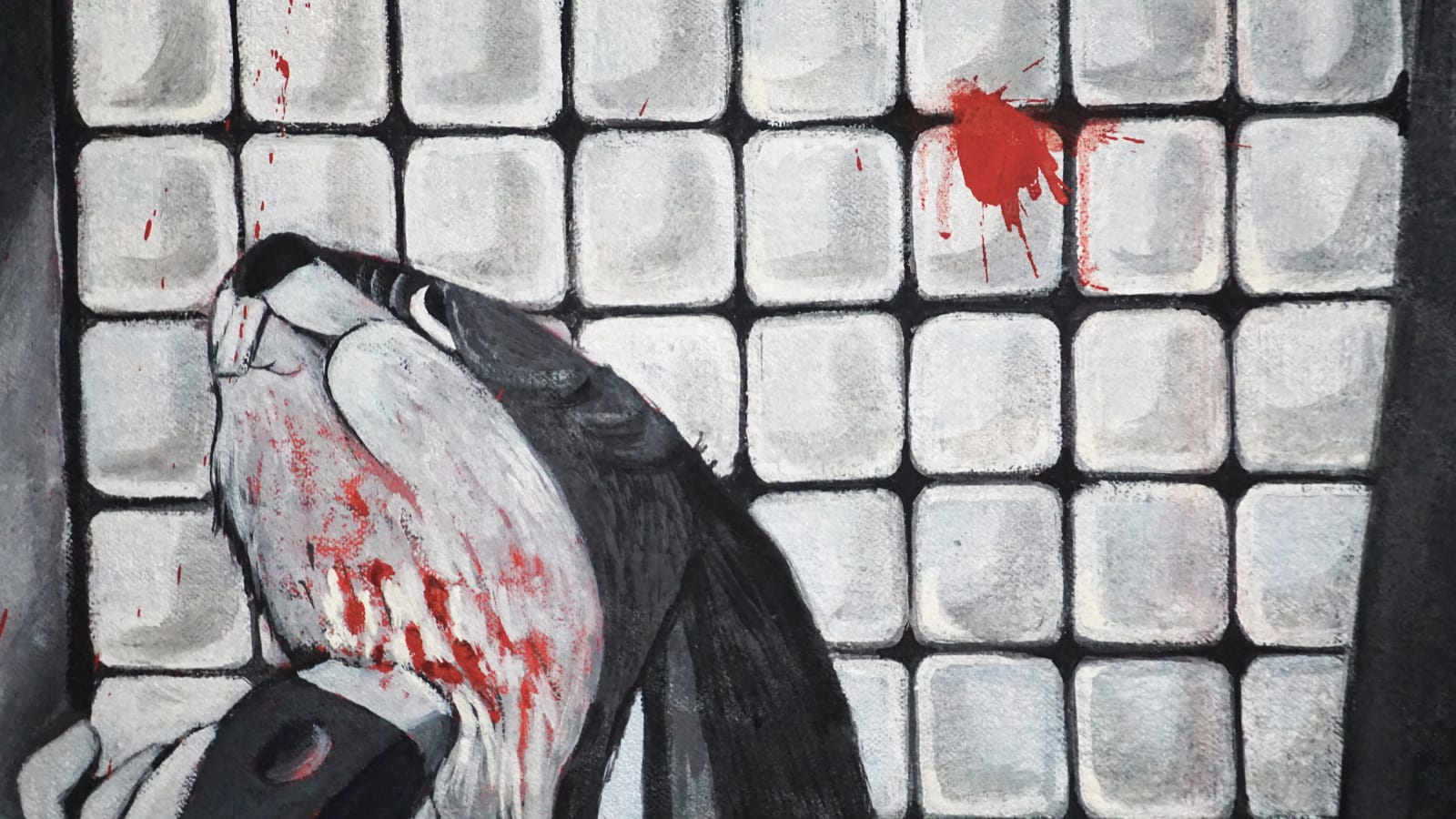 Tae Hwang, First Strike, oil on canvas, 52 x 130 in