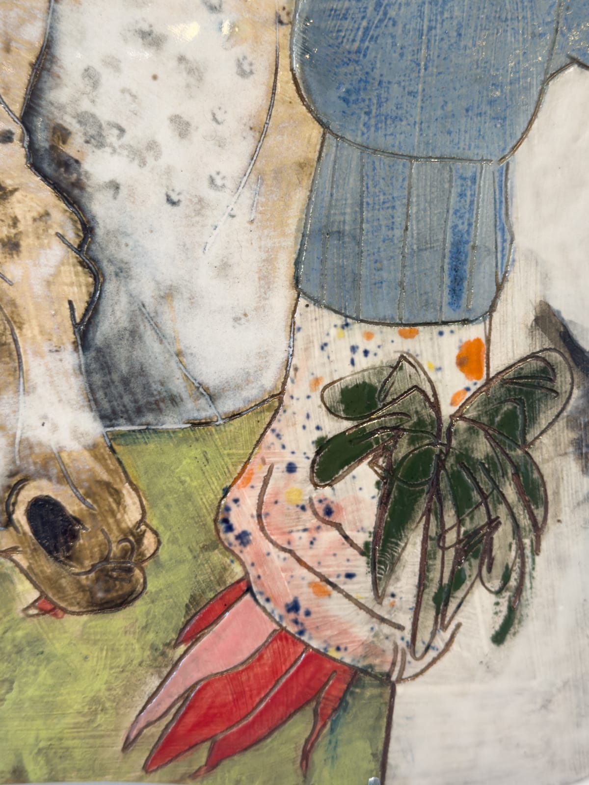 Noa Ironic, Carrot or the Stick, ceramic slab, 9 x 8in