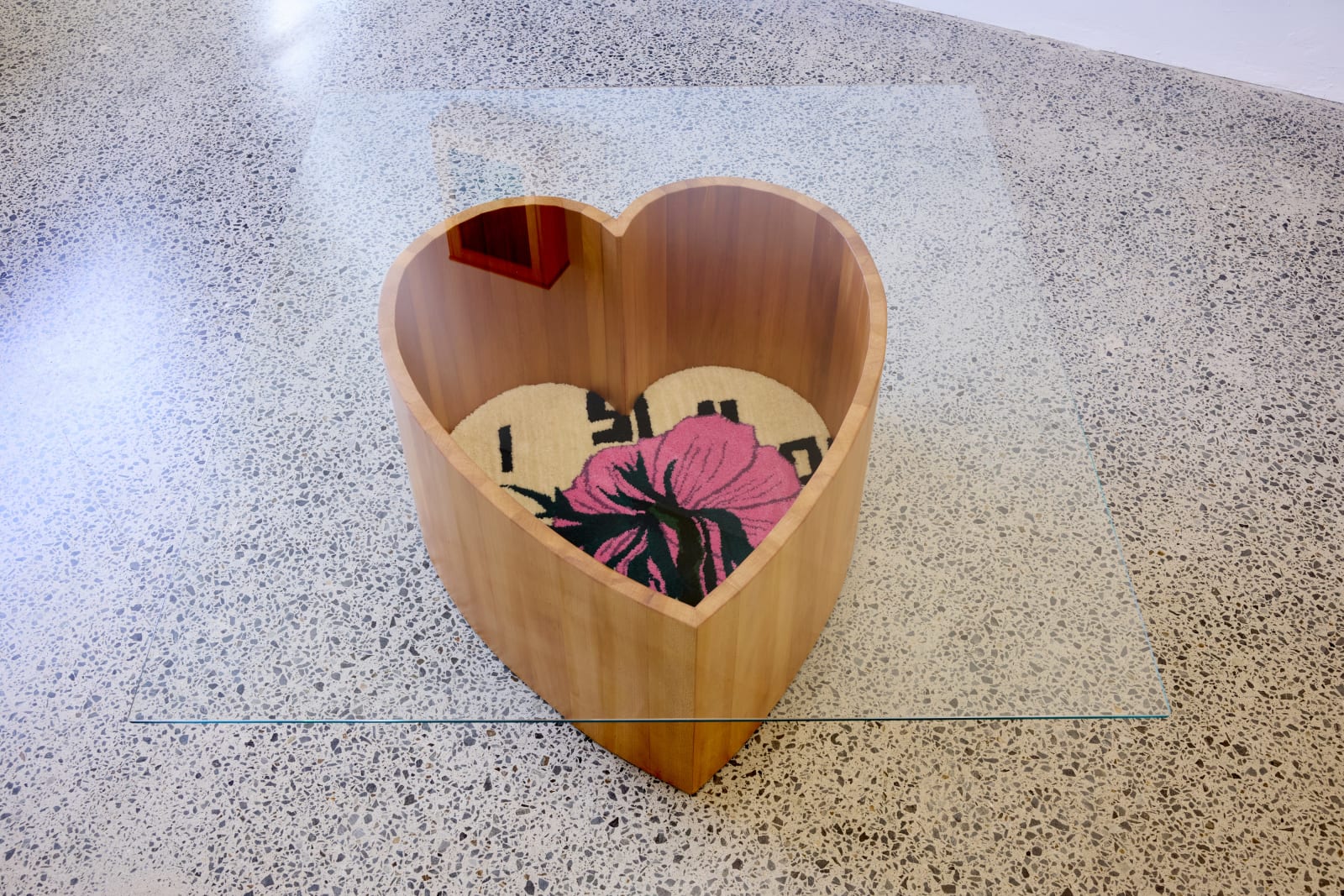 Claudia Kogachi + Josephine Jelicich, Heart table with poppy anemone rug, 2024