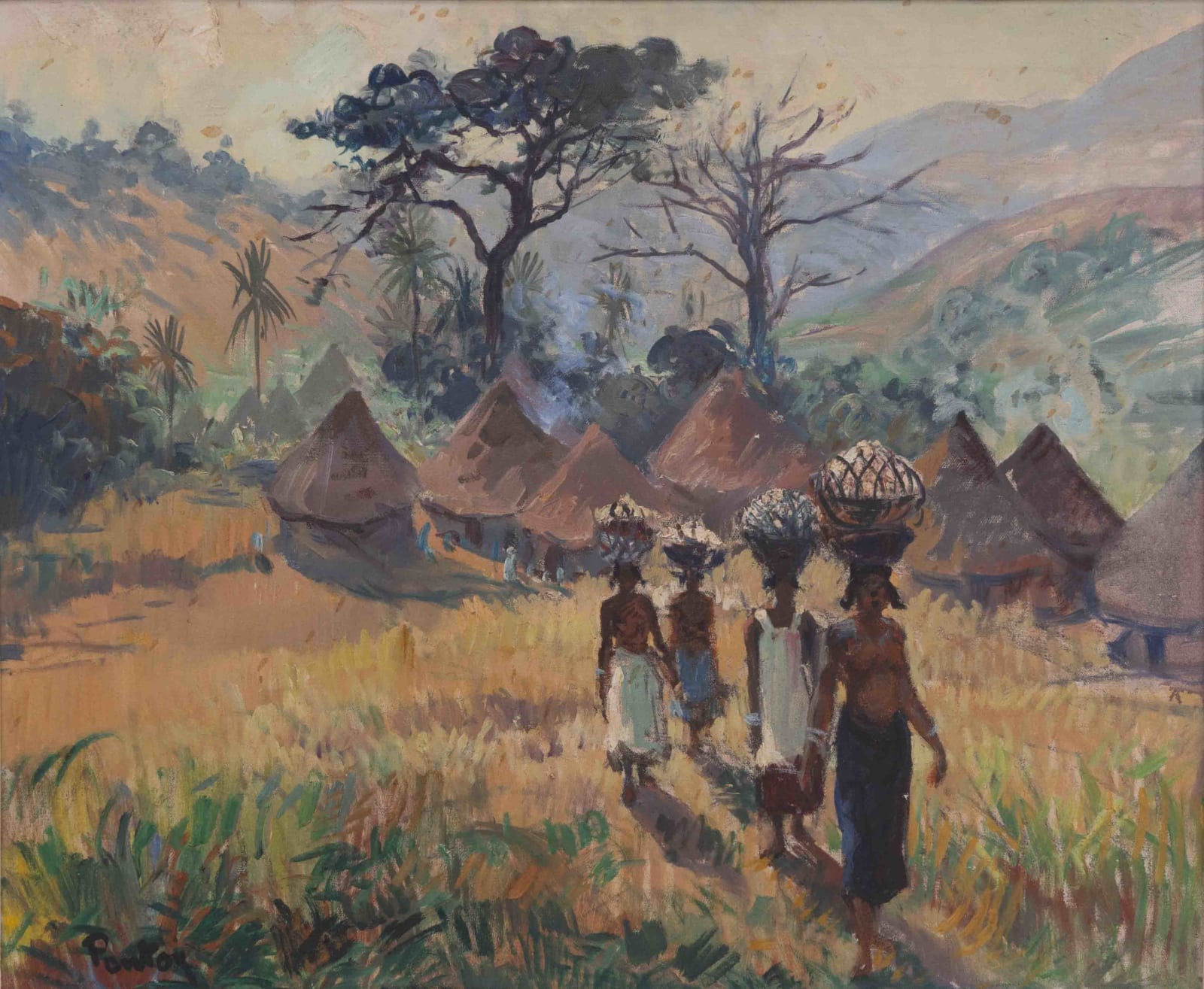 Jean Pontoy, Femmes chargées de fardeaux dans un village de Guinée, à la frontière du Nigéria.