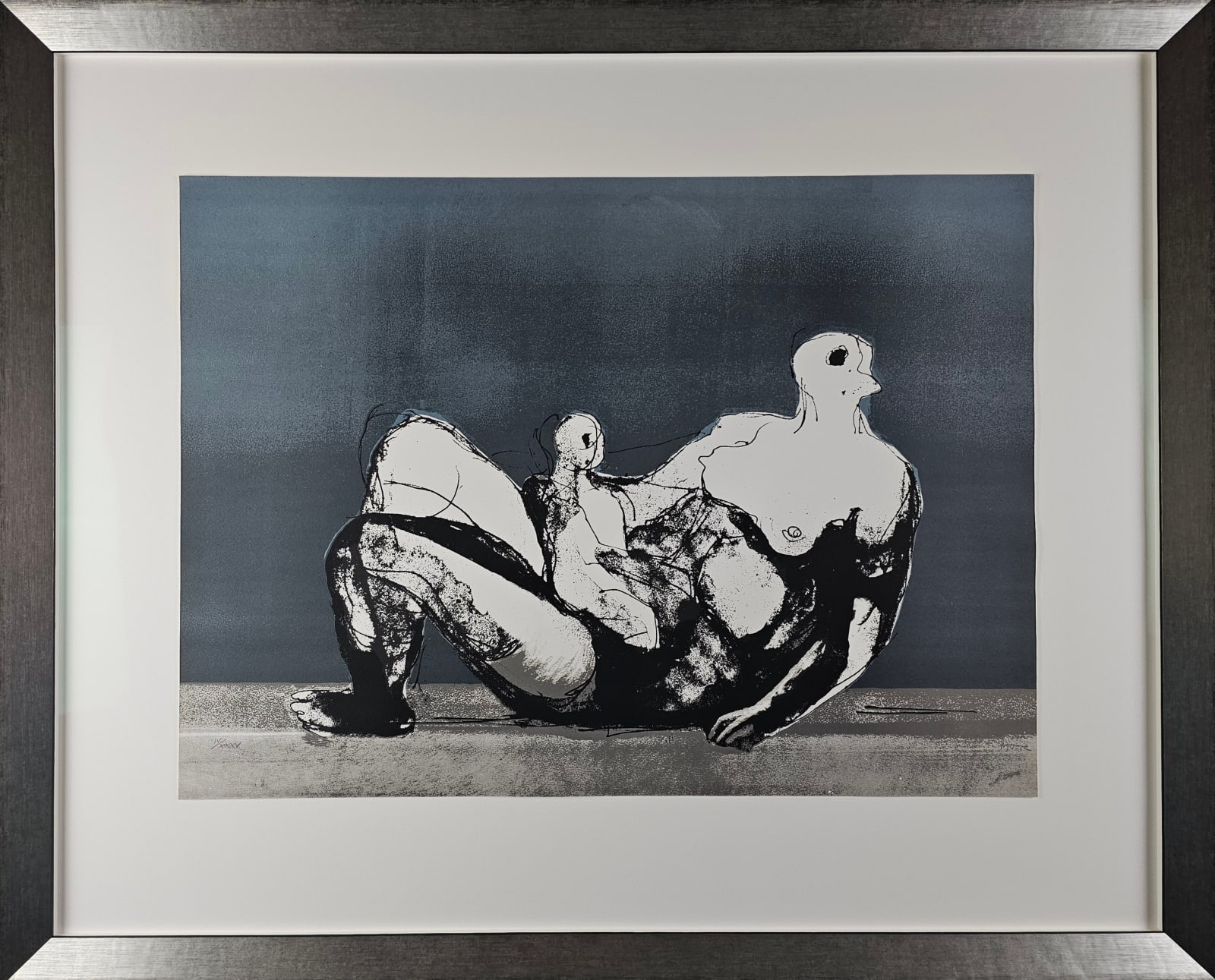 Henry Moore, Reclining Mother and Child with Blue Background, 1982