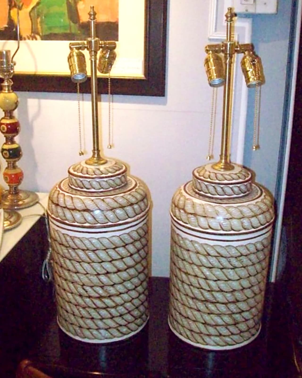 Custom Pair of Hand-Painted Tole Canister Lamps