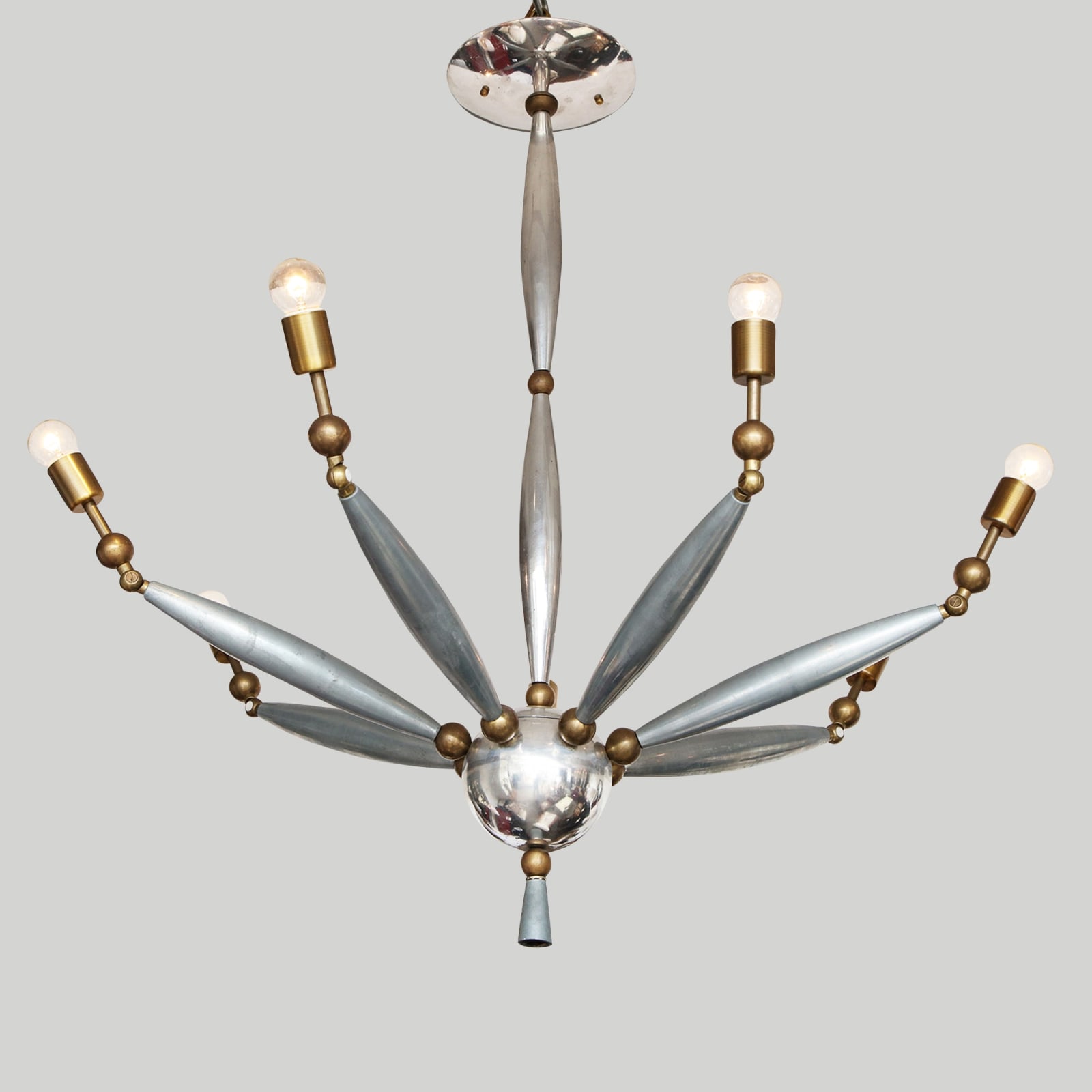 Italian Mid-Century Articulated Chrome and Brass Chandelier