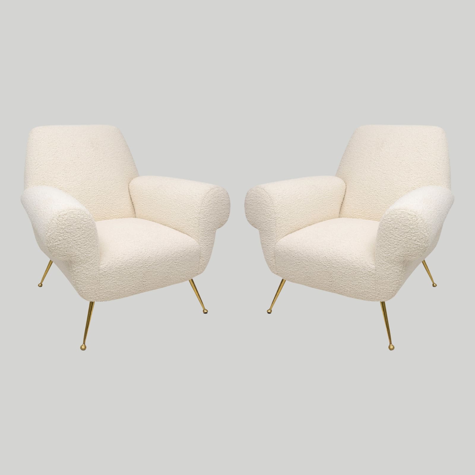 Pair of Italian-Mid-Century Lounge Chairs Upholstered in Boucle, 1950’s
