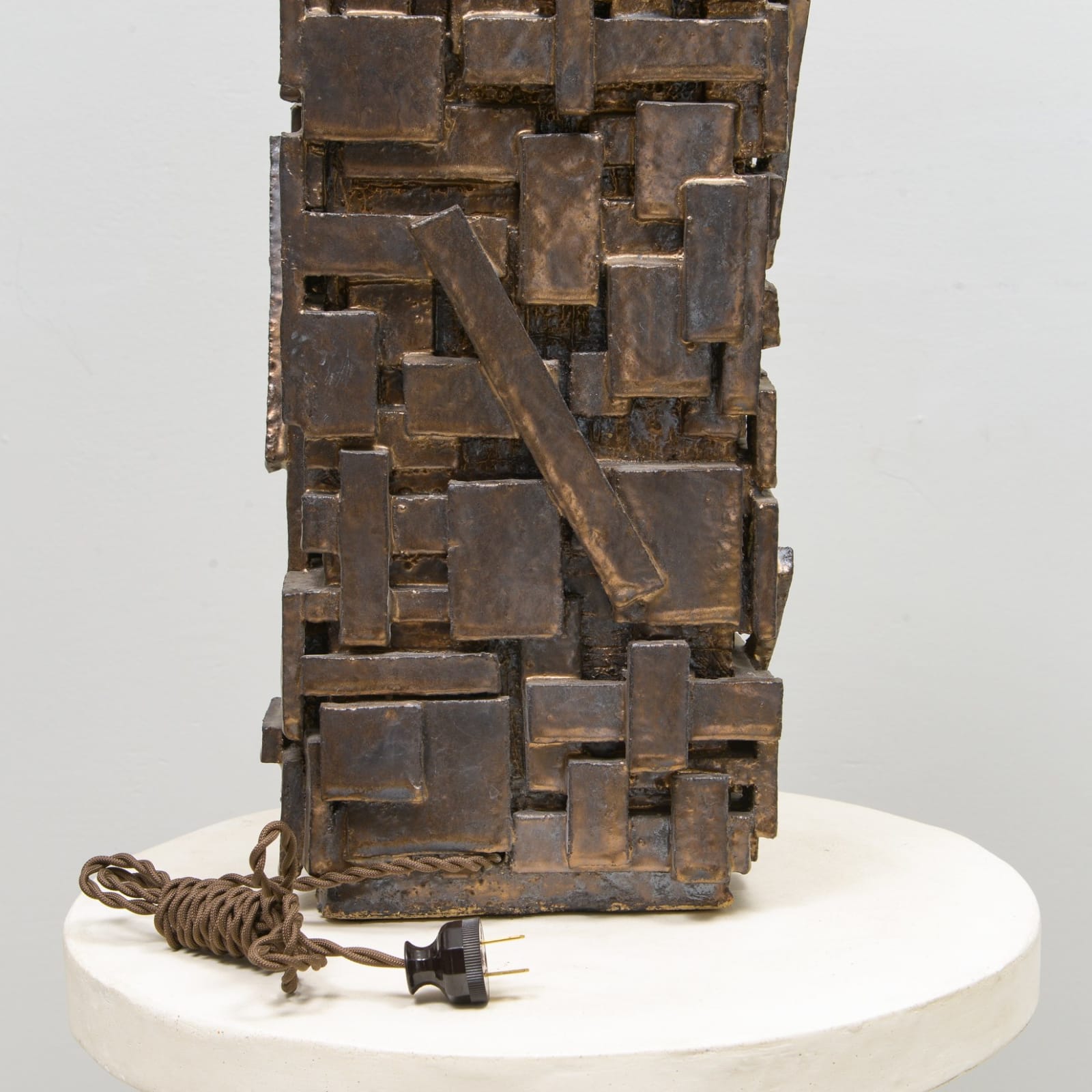 Shizue Imai, Bespoke Rectangular Sculptural Ceramic Dark Glazed Table Lamp , 21st century