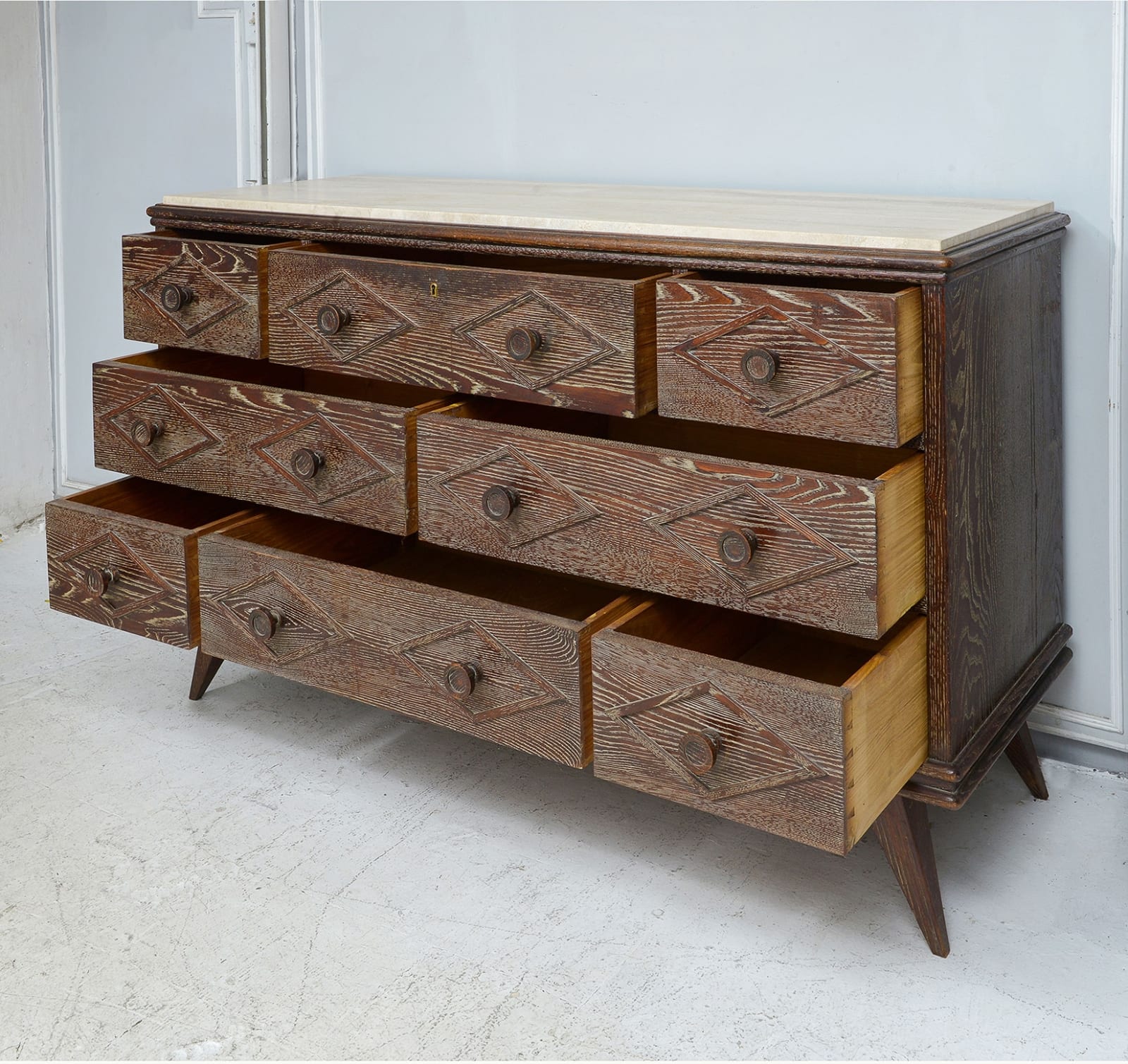 French-inspired Cerused Oak Chest in the Mid-Century style, 21st century