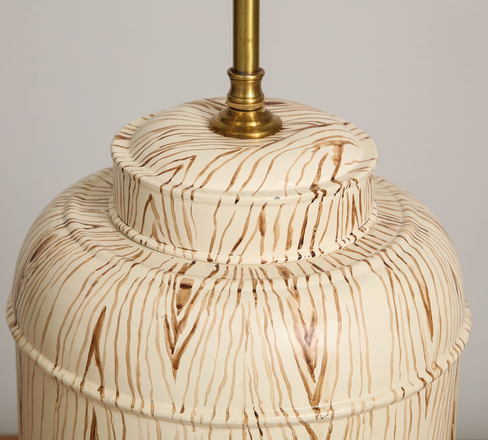 Custom Pair of Tole Faux-Painted Canister Lamps