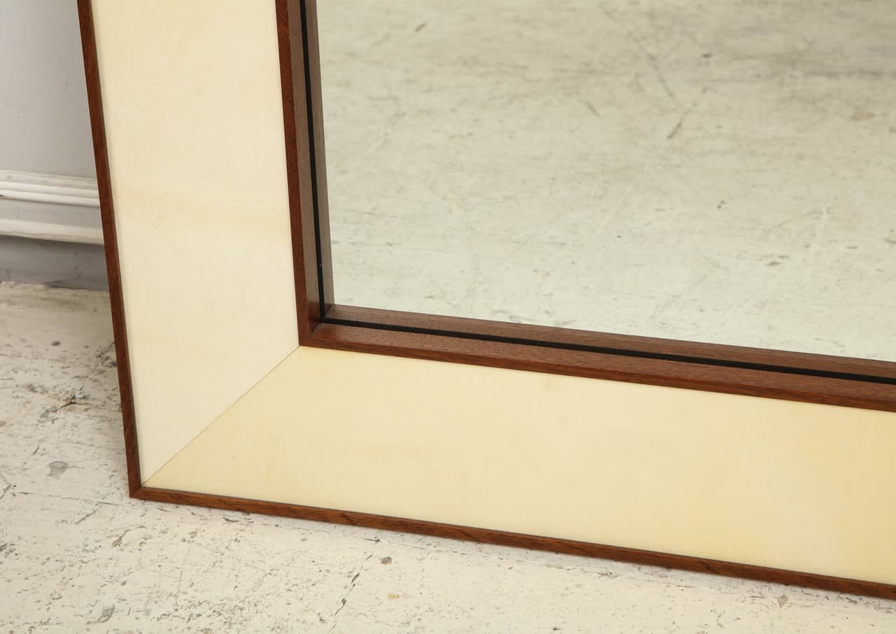 Custom Rectangular Parchment Mirror with Mahogany Frame