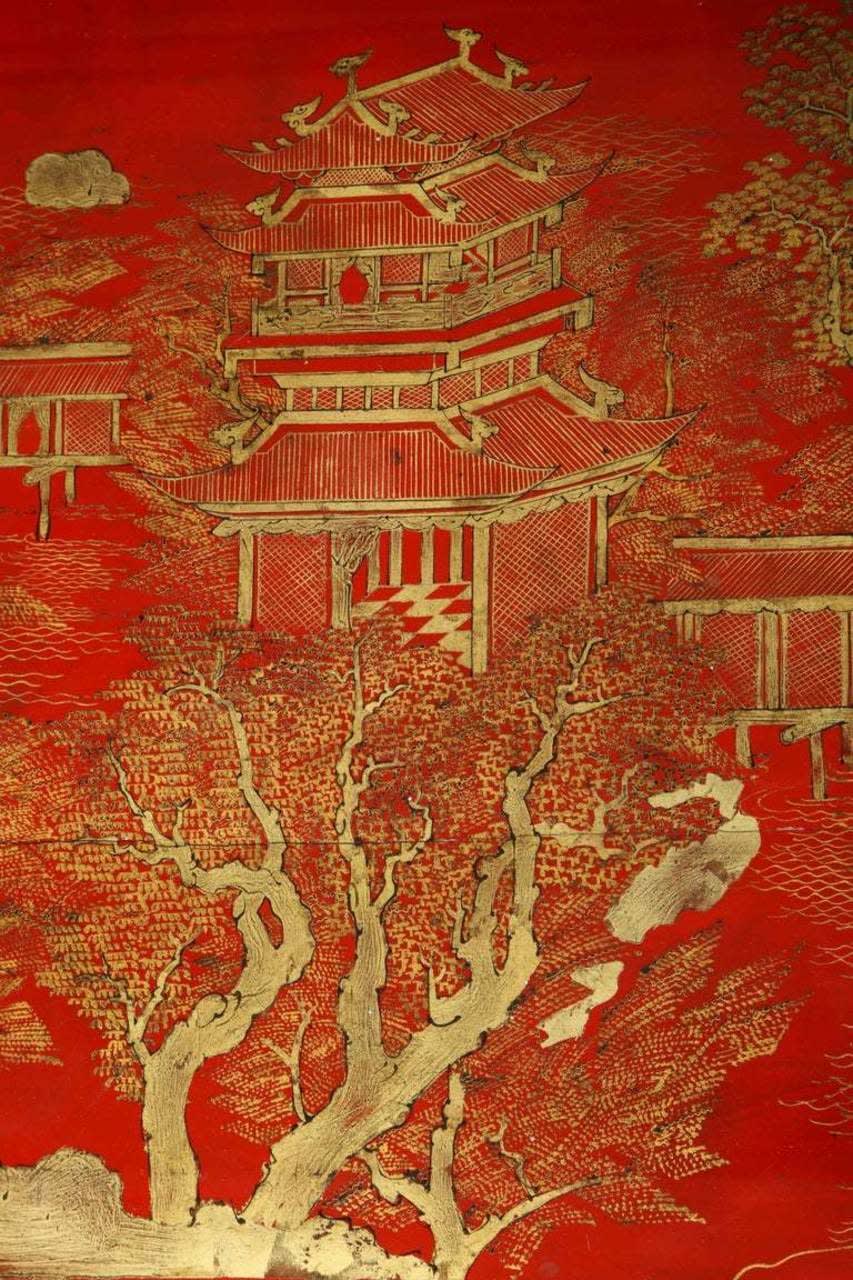 Hand Painted Red Lacquered Chinoiserie Cocktail/Coffee Table