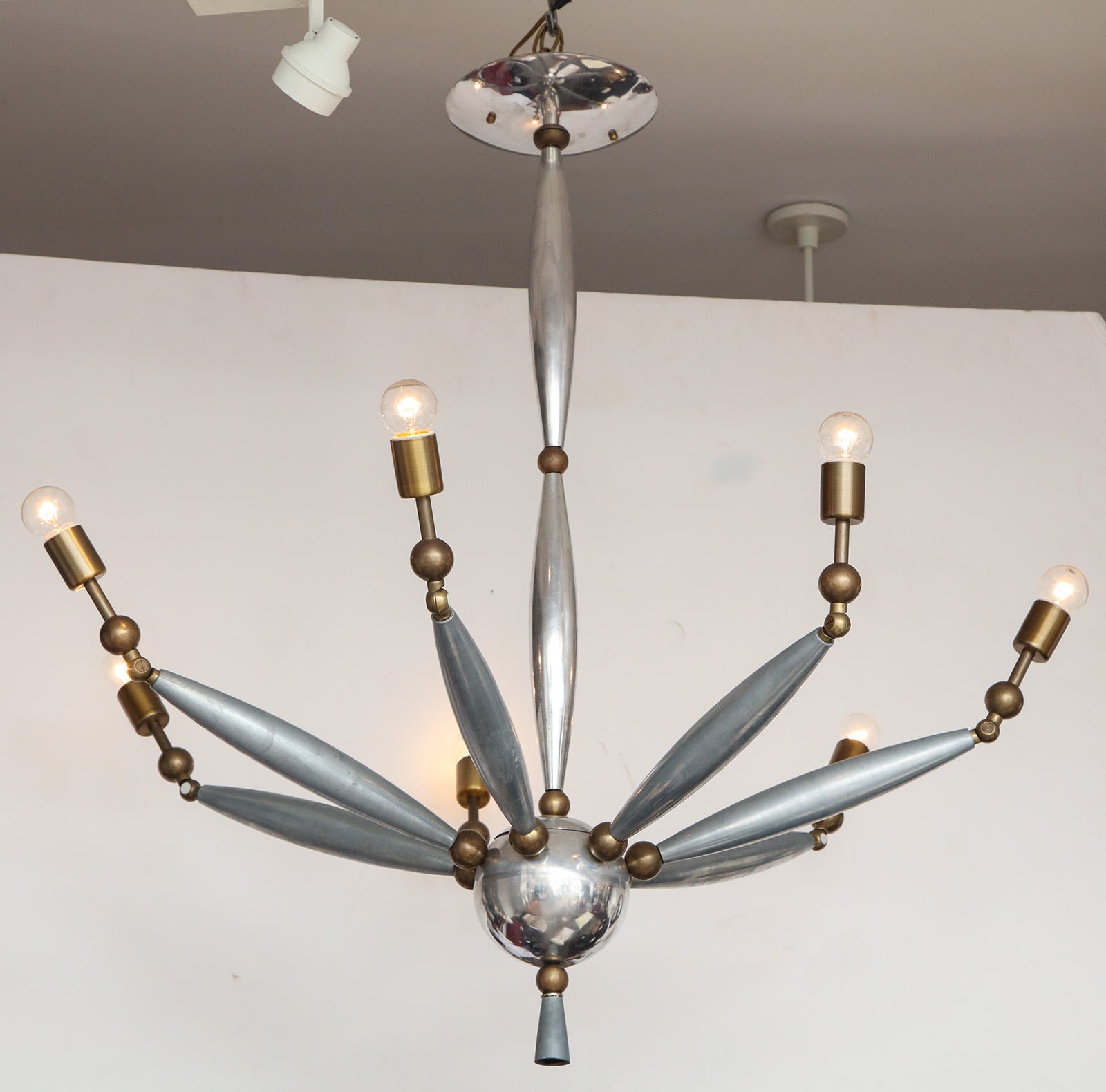 Italian Mid-Century Articulated Chrome and Brass Chandelier