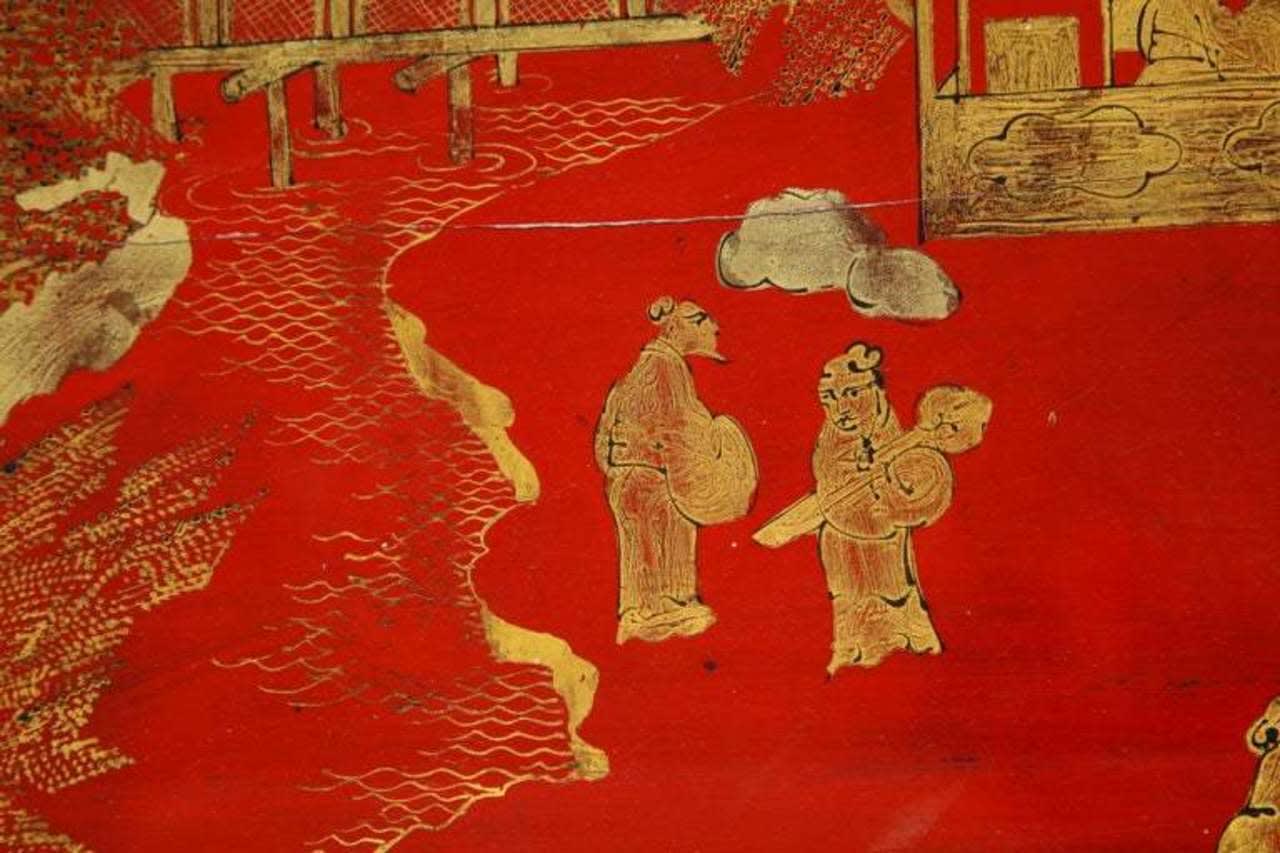Hand Painted Red Lacquered Chinoiserie Cocktail/Coffee Table
