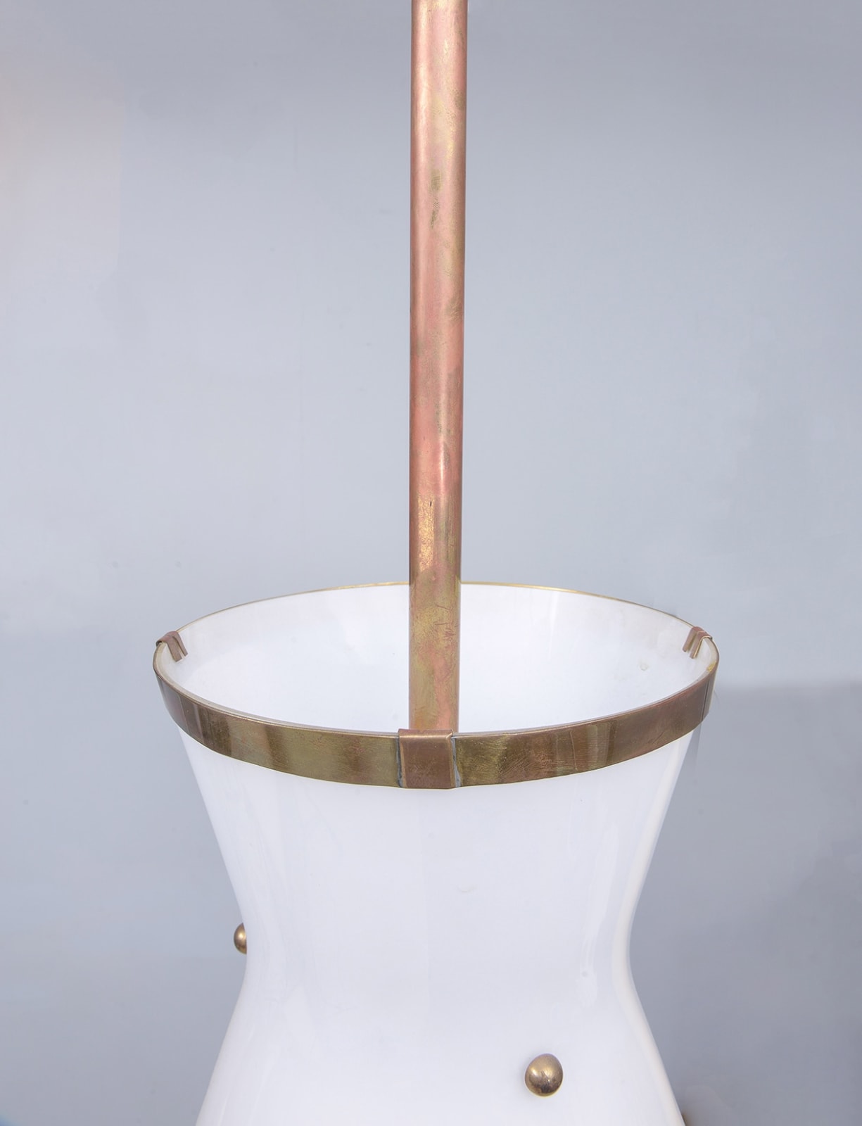 Custom Cone-Shaped White Glass Fixture with Applied Brass, 21st century