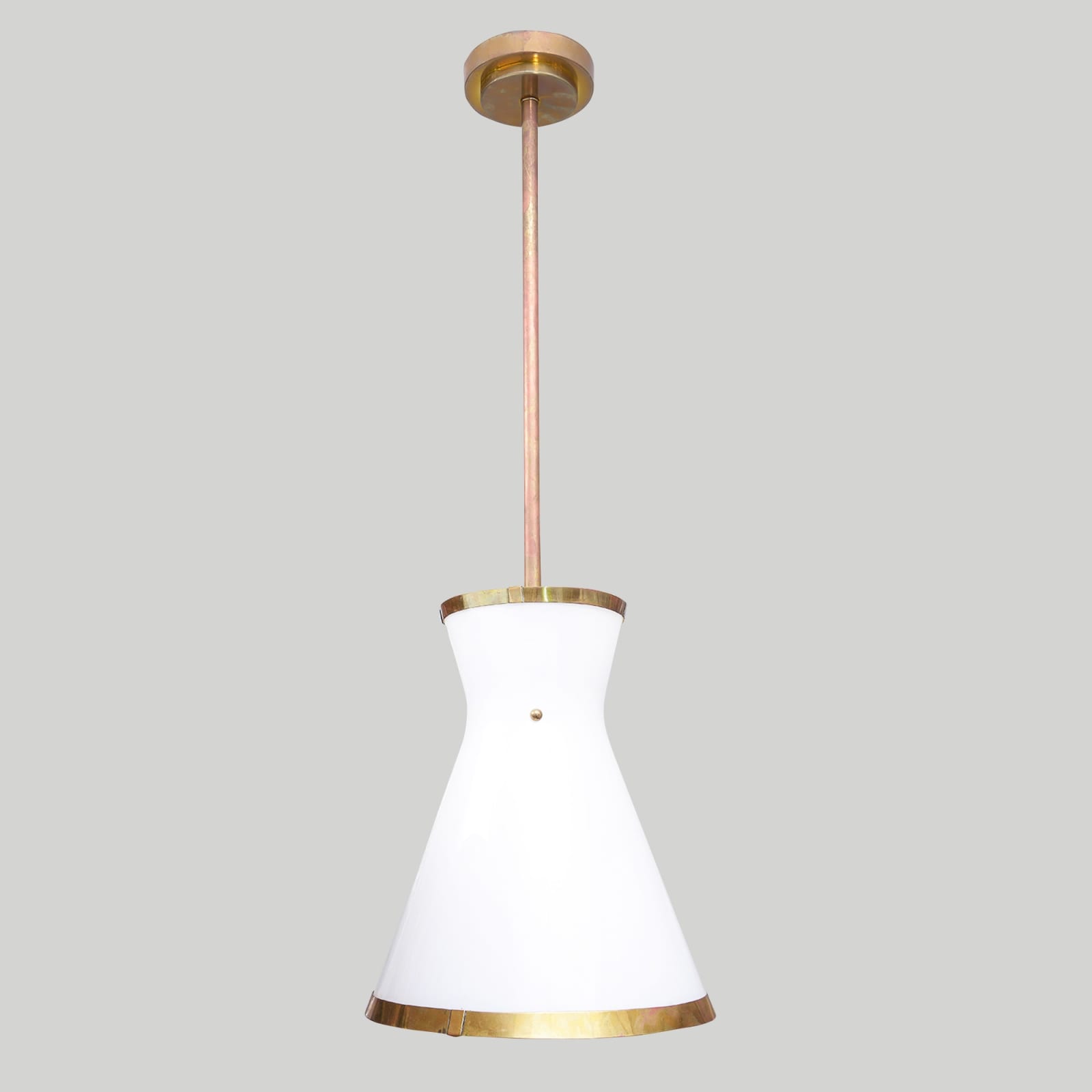 Custom Cone-Shaped White Glass Fixture with Applied Brass, 21st century