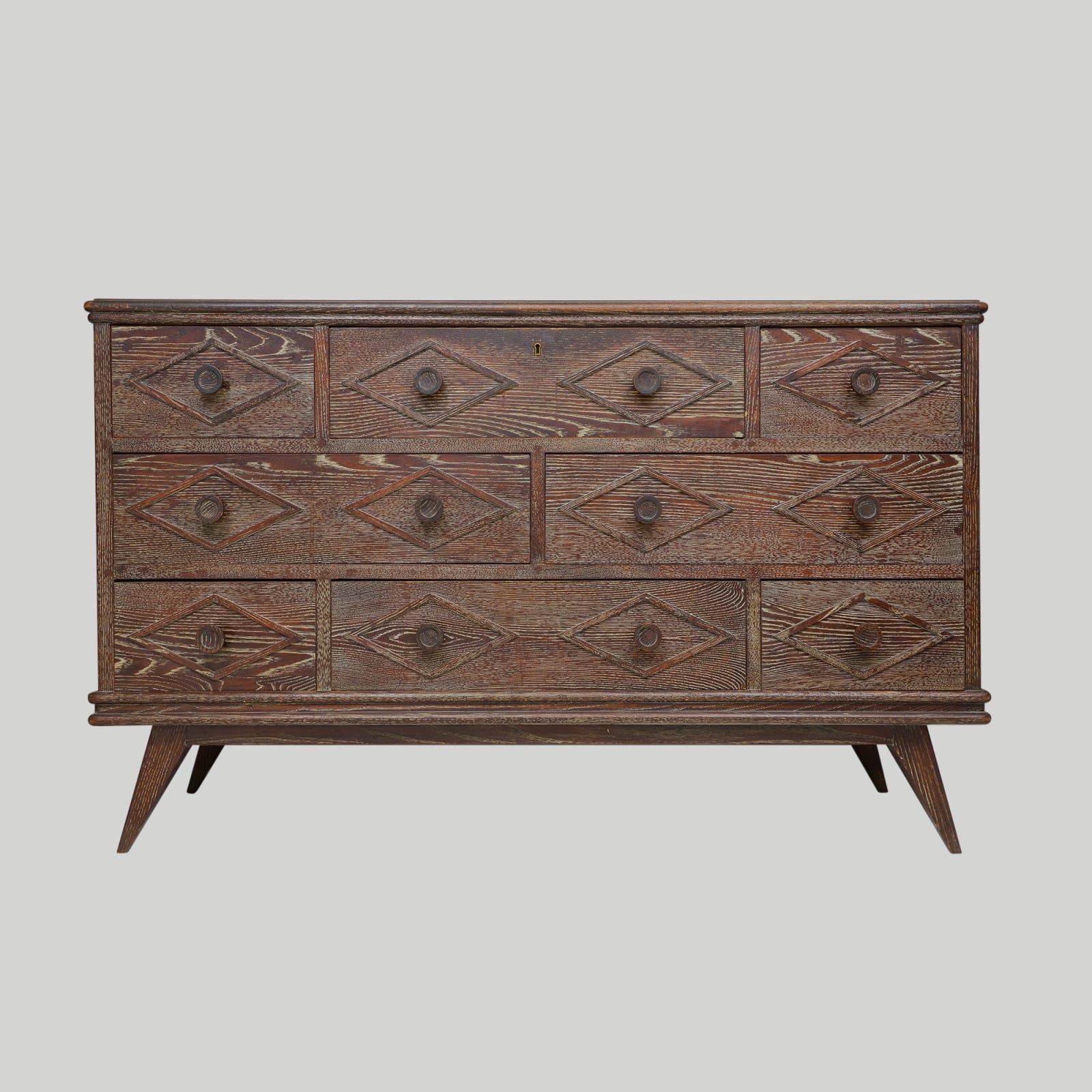 French-inspired Cerused Oak Chest in the Mid-Century style, 21st century