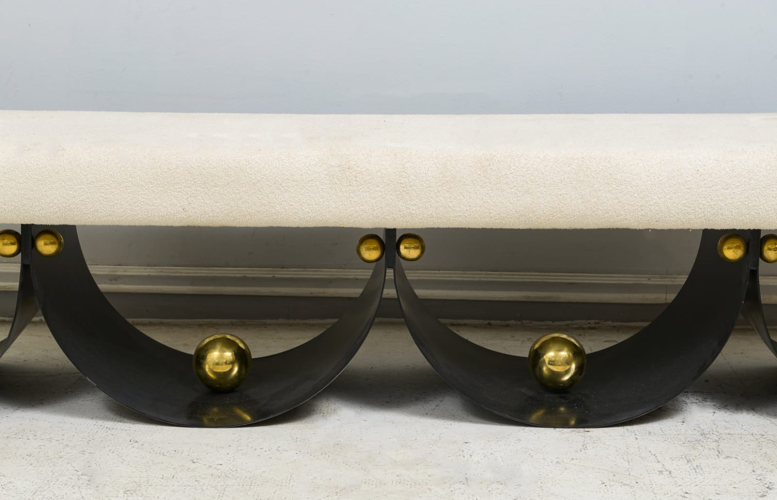 Contemporary Sculptural Iron Bench with Polished Brass Decorations, 21st century