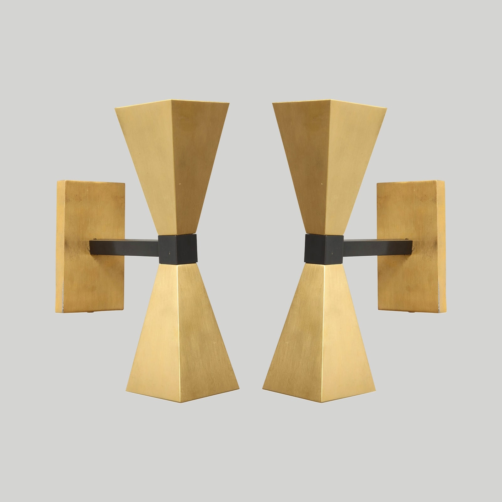 Pair of Custom Brass Sconces in the Style of Mid-Century Modern, 21st century