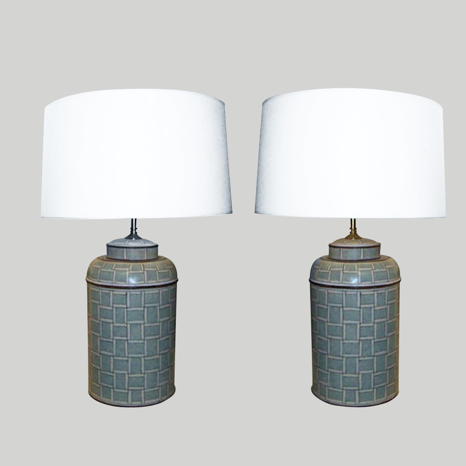 Custom Pair of Hand-painted Tole Canister Table Lamps